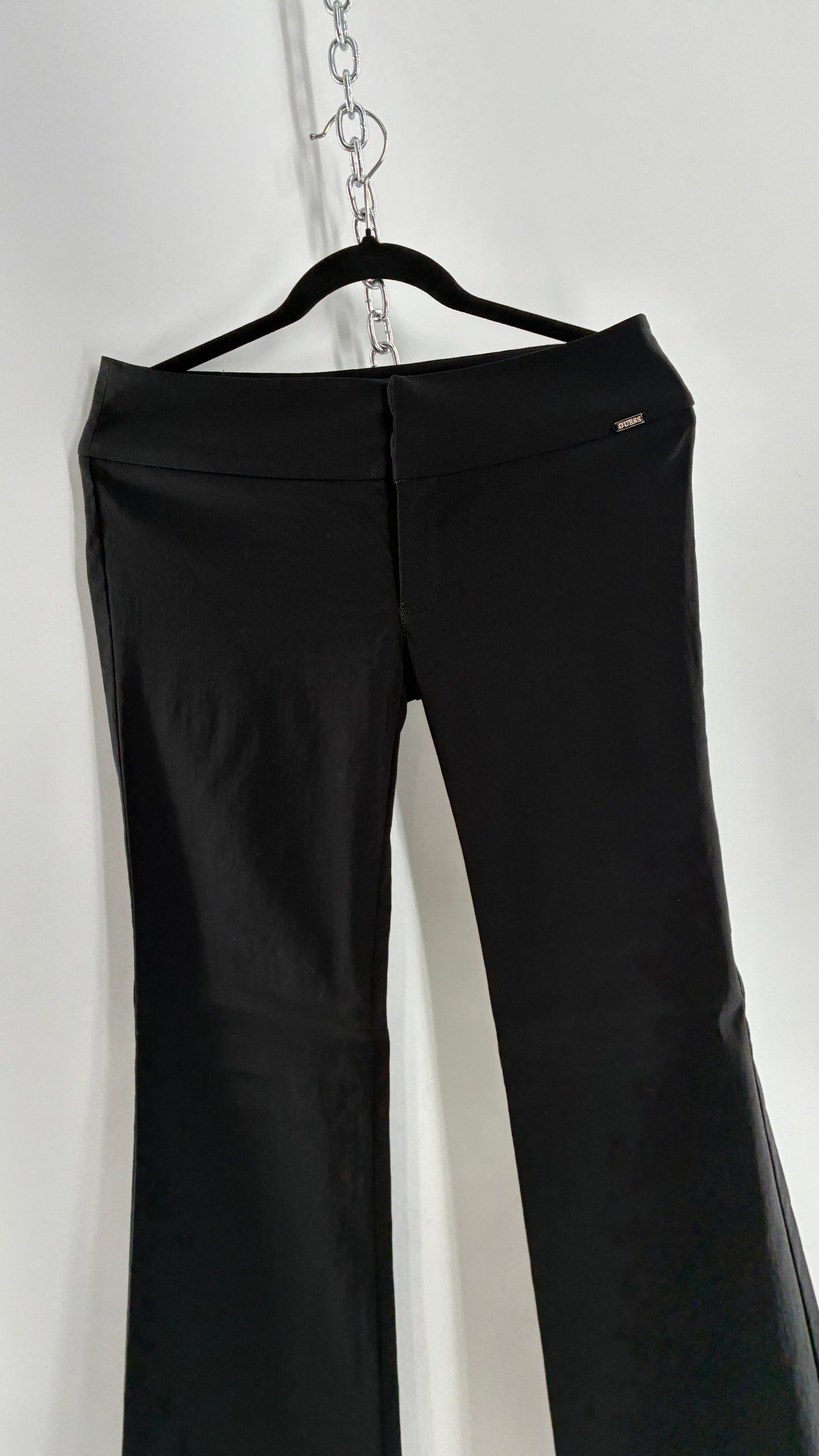 Vintage 1990s GUESS Stretch Low Rise Thick Waistband Black Kickflare (29)