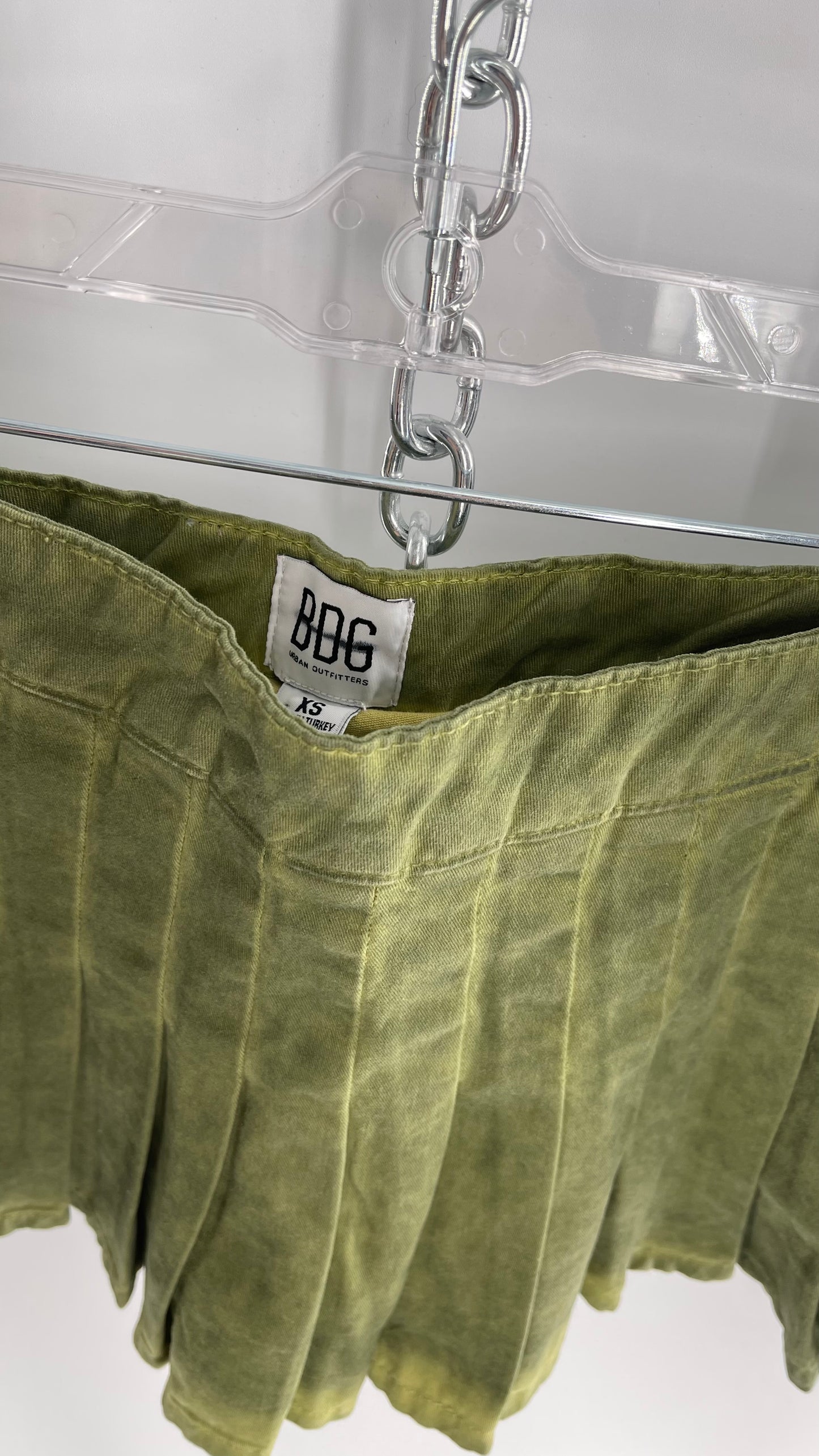 BDG Acid Washed Green Pleated Mini Skirt (XS)