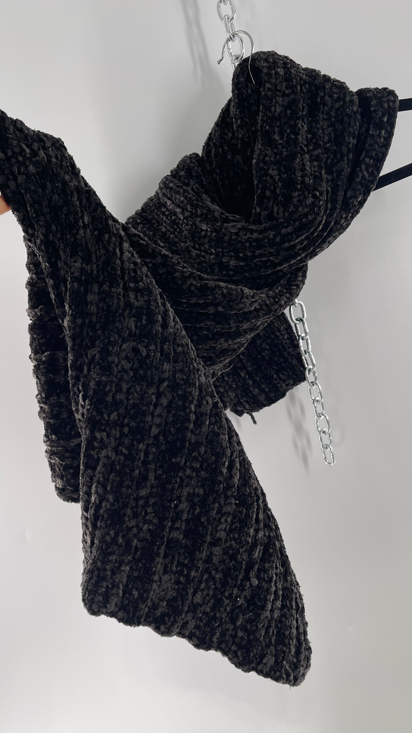 Anthropologie Maurices Black Chenille Velour Knit Scarf