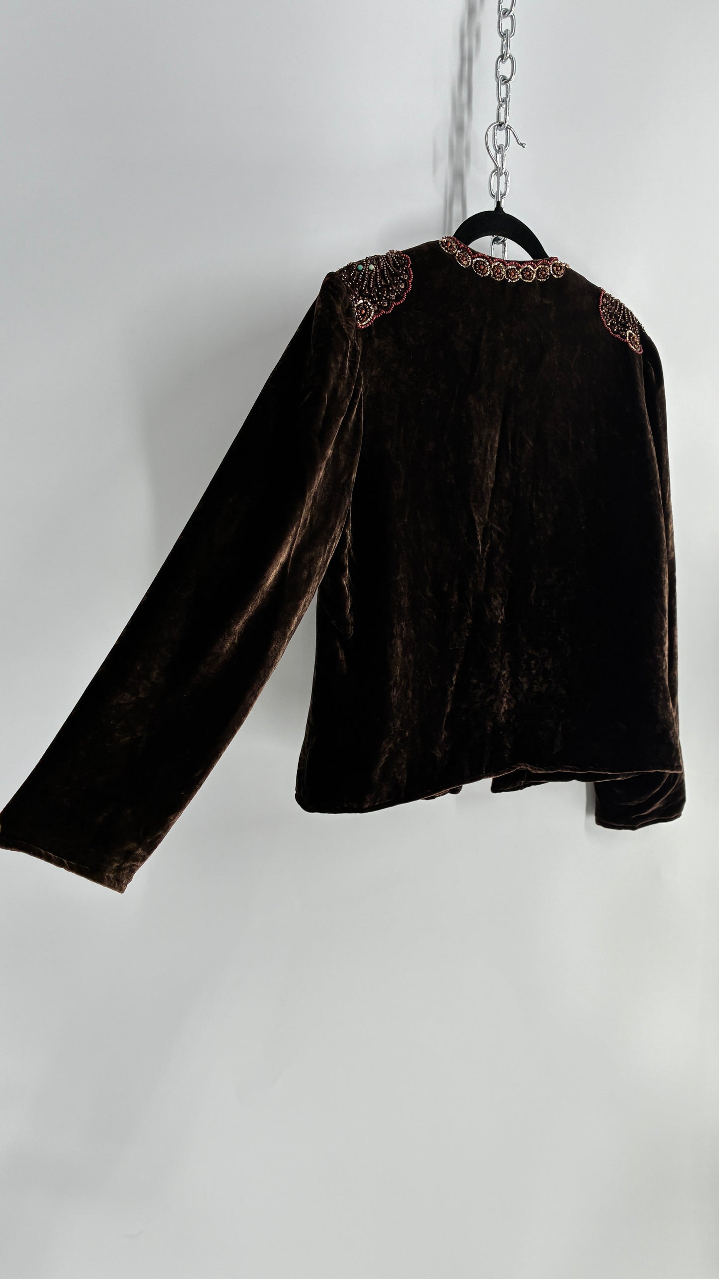 Blush Vintage BLUSH Brown Velvet Beaded and Embroidered Jacket (L/XL)