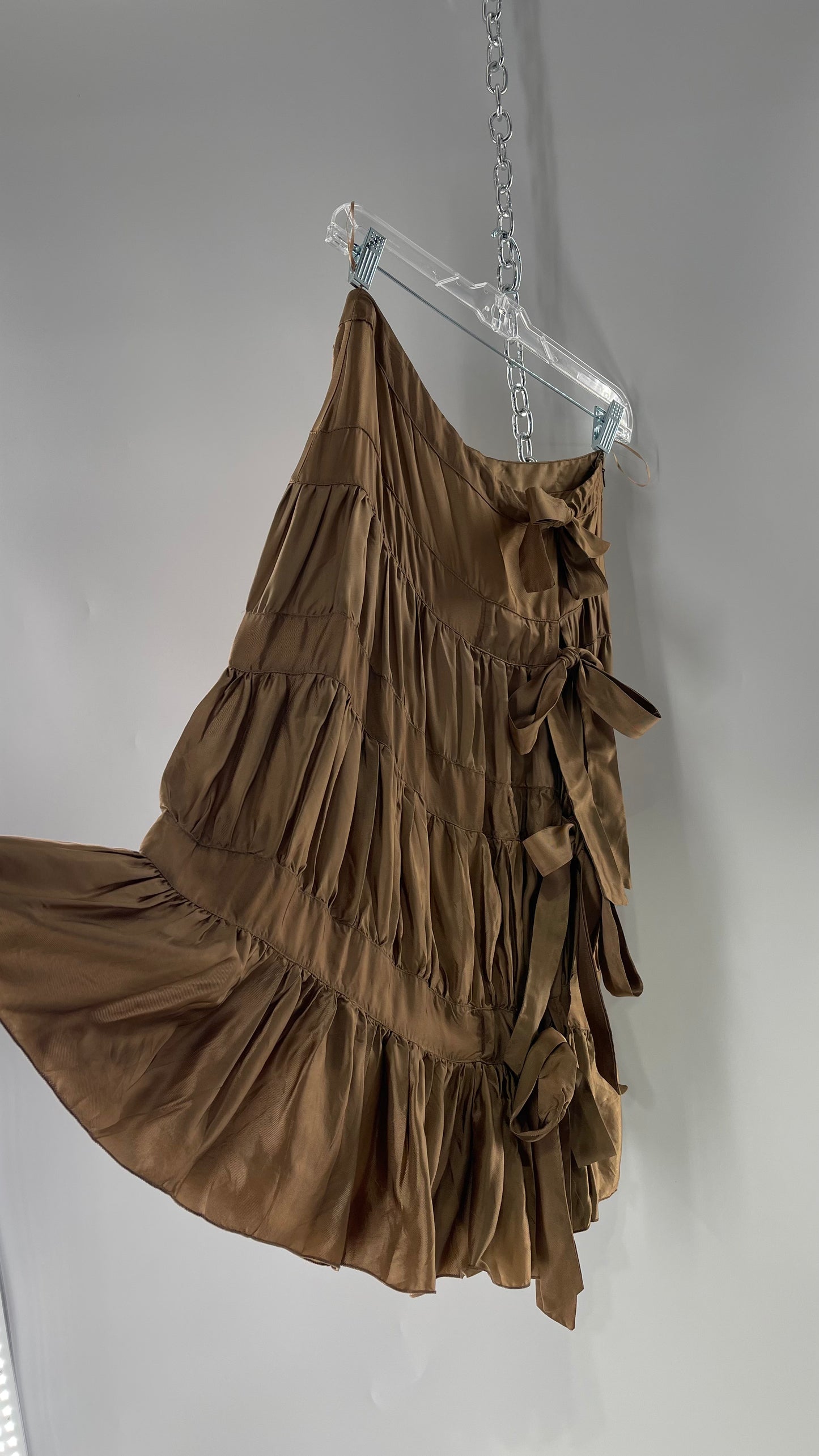 Ysatis Greece Bronze Metallic Fabric Skirt with Dainty Feminine Bow Detailing on Side (1)