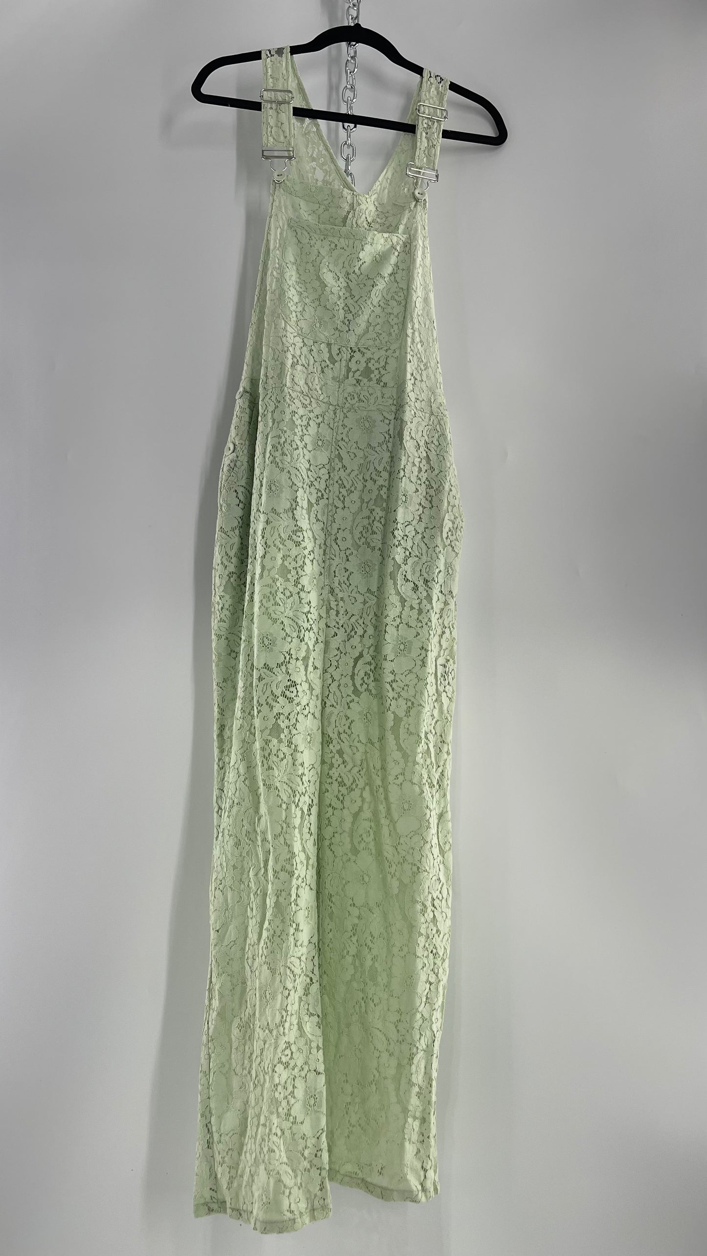 Urban Outfitters Mint Lace Baggy Jumpsuit with Sheer Legs and Built In Shorts (M)