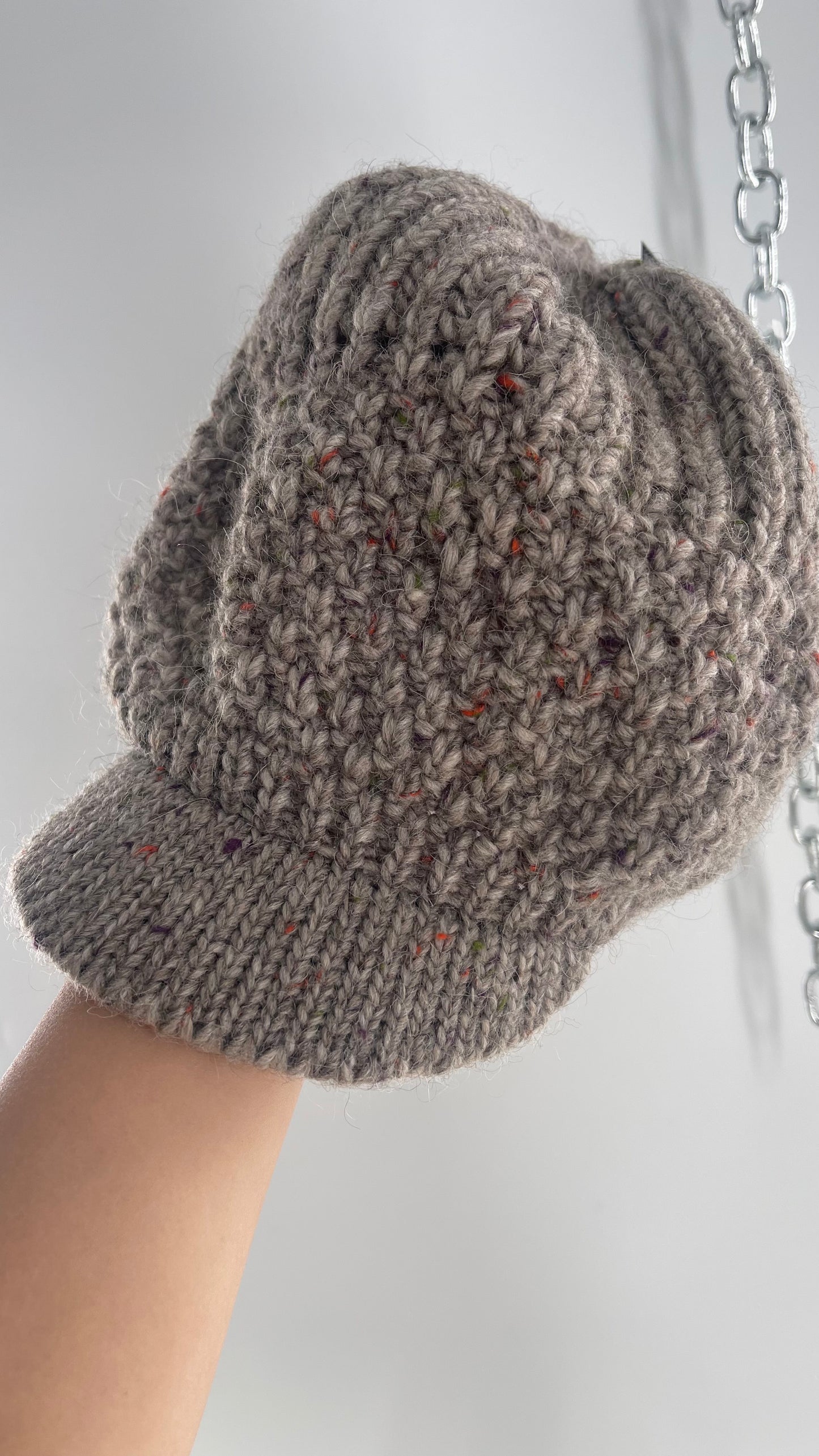 Vintage Tan Knit Slouchy Newsboy Cap Beanie with Brim