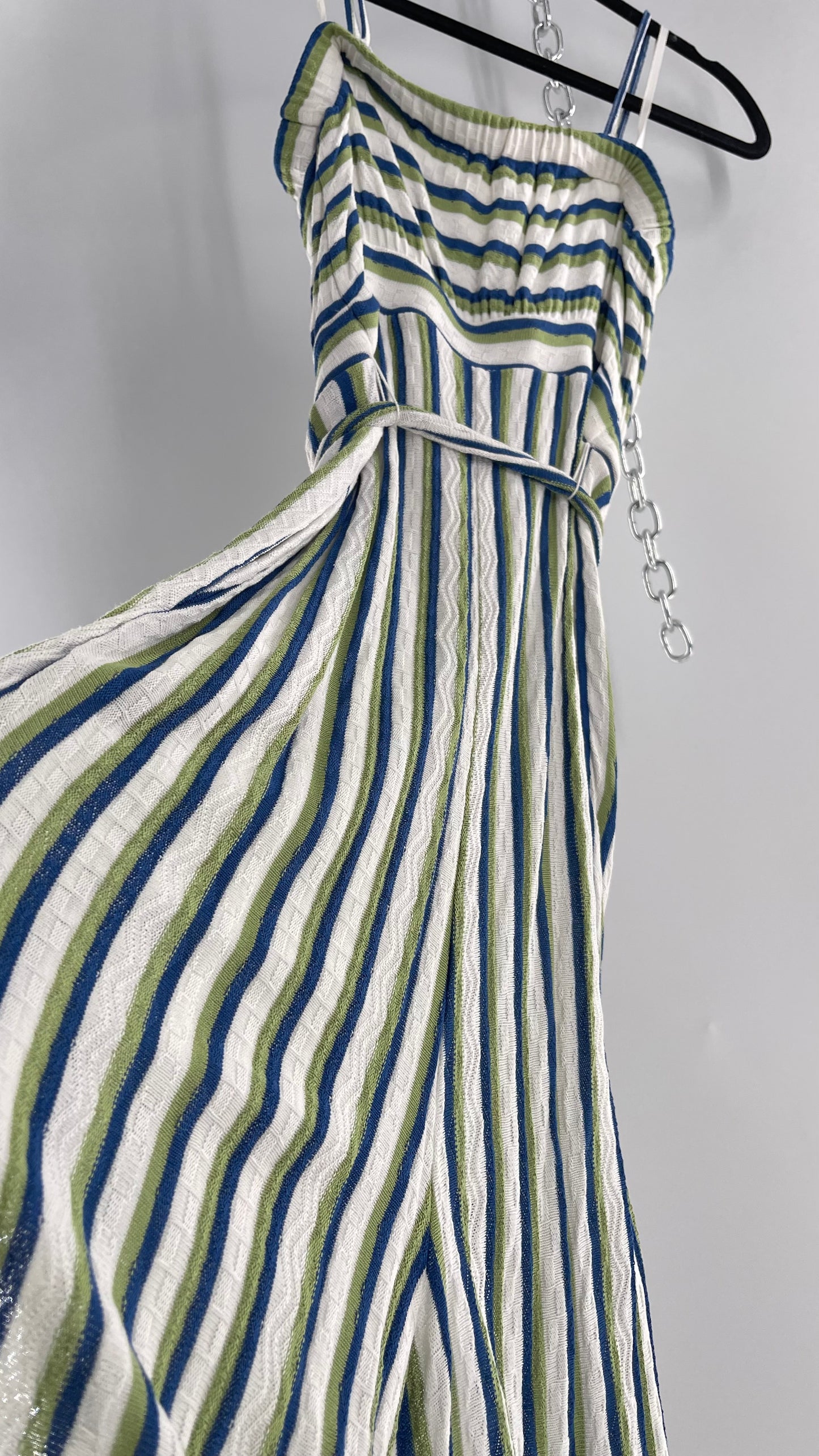 Maeve Anthropologie Woven Green/Blue/White Wide Leg Jumpsuit (Small)