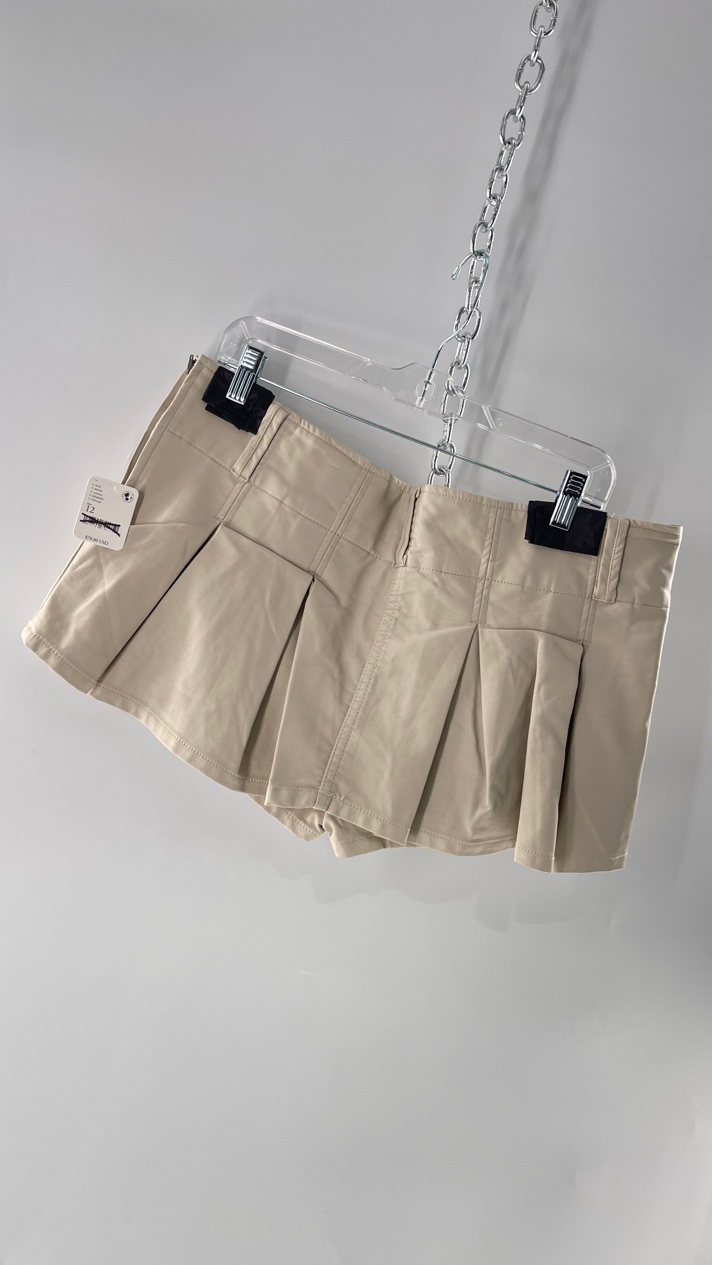 Free People Off White Pleated Vegan Leather Ultra Micro Mini Skirt with Hidden Built in Shorts (12)