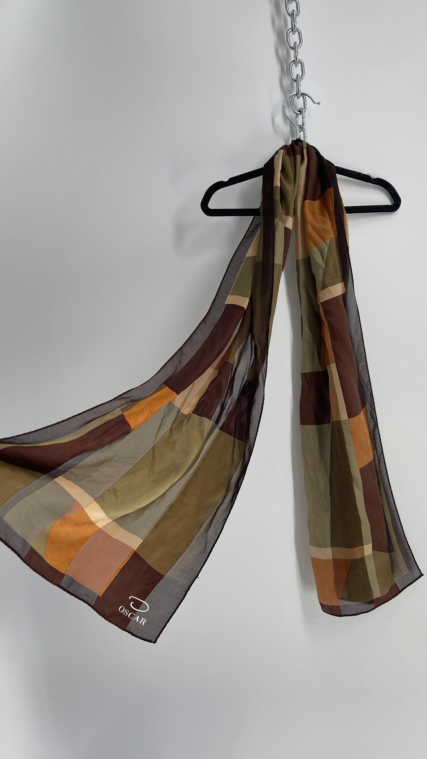 Vintage Oscar de la Renta Brown Abstract Scarf