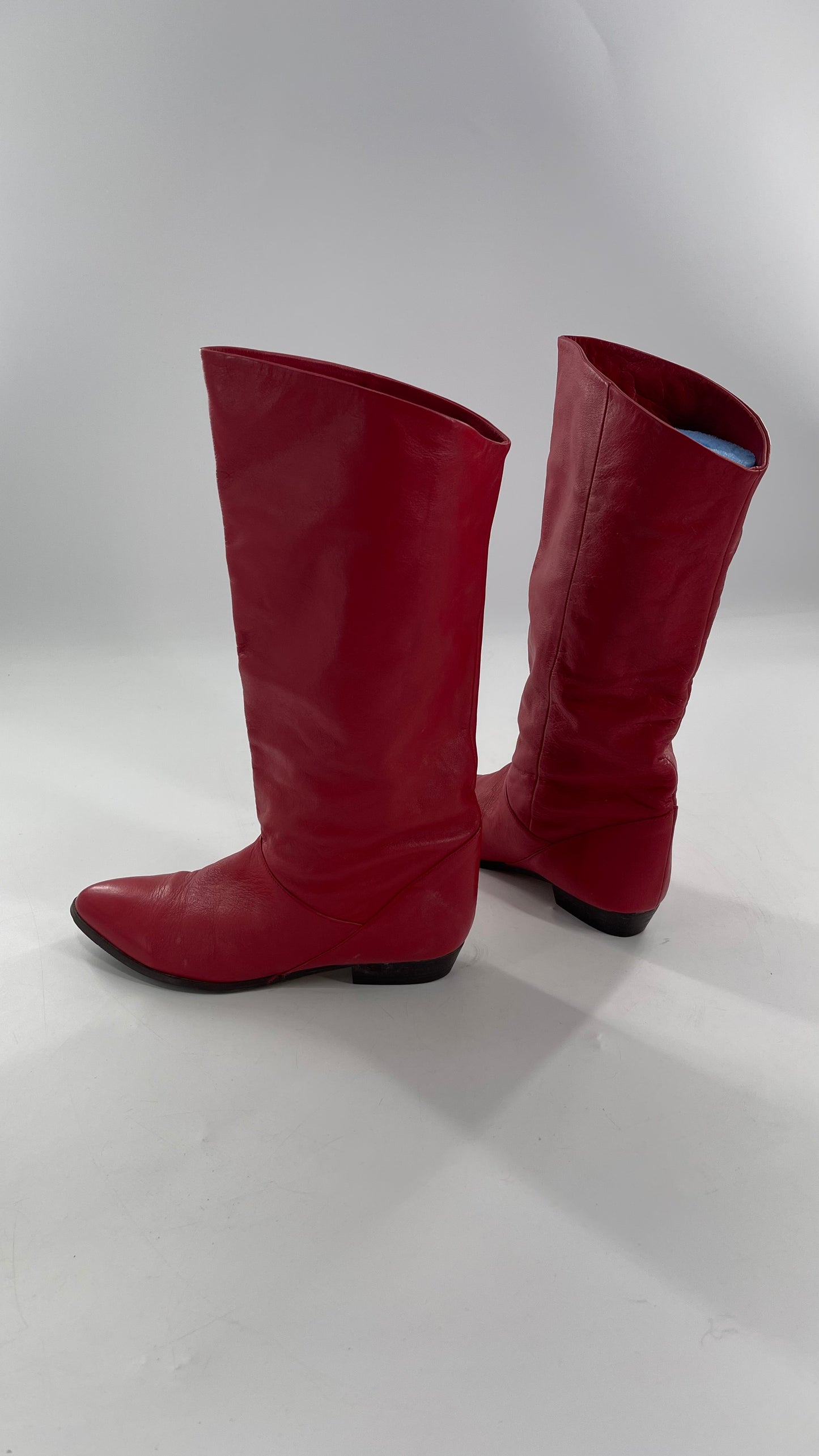 Vintage 1980s Red Argentinian Leather Pointed Toe Baggy Boots (8)