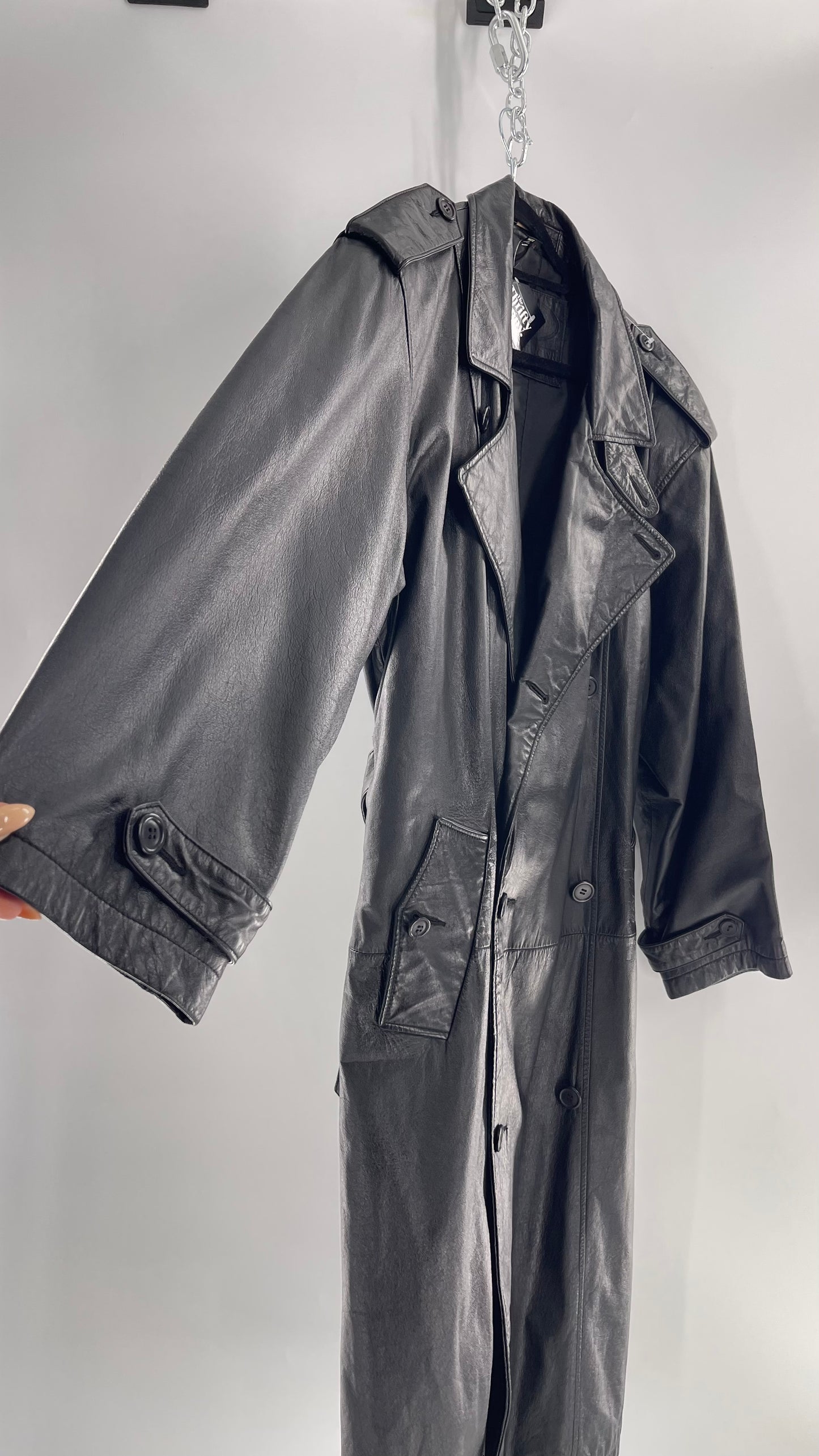Georgetown Vintage Black Leather Trench Coat (Medium)