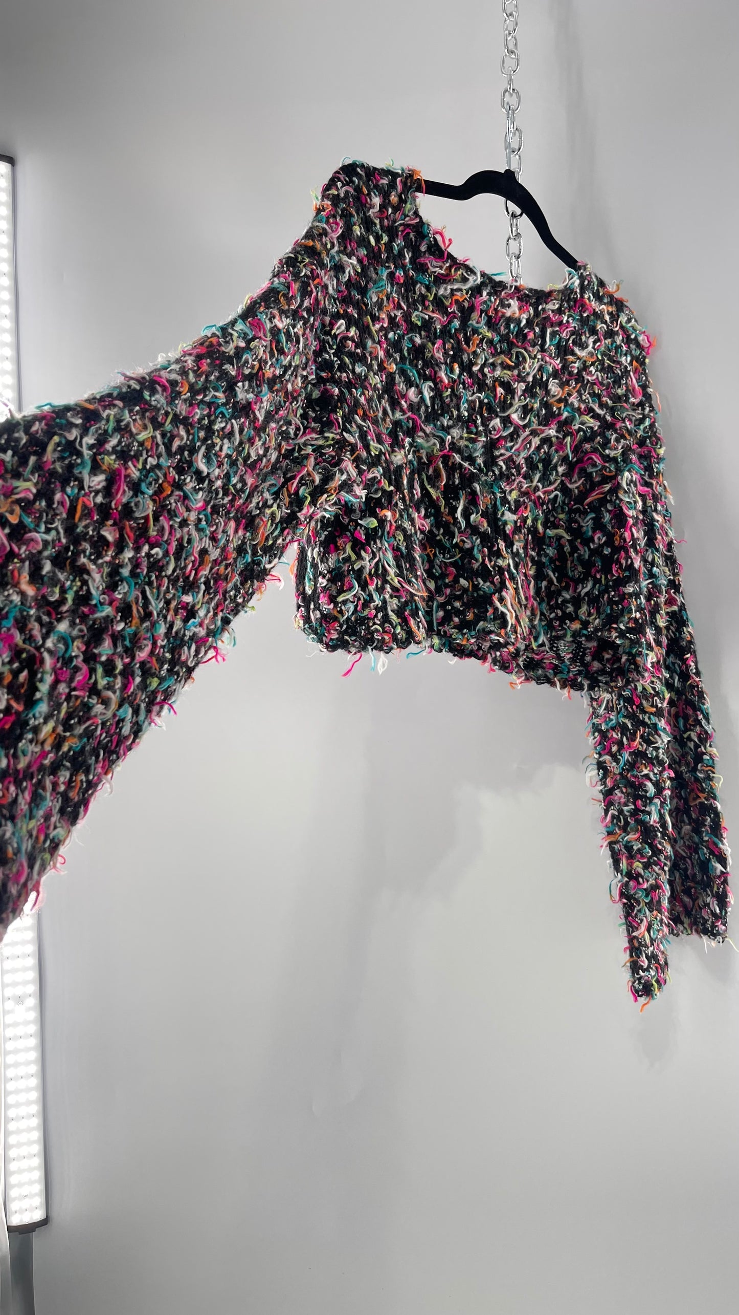Urban Outfitters Shaggy Black Cropped Sweater with Colorful Threads (Medium)