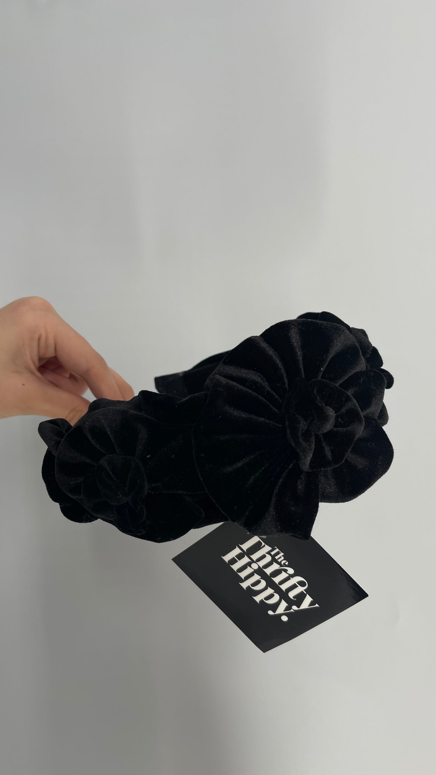 ZARA Black Velvet Headband with Flower Appliqués