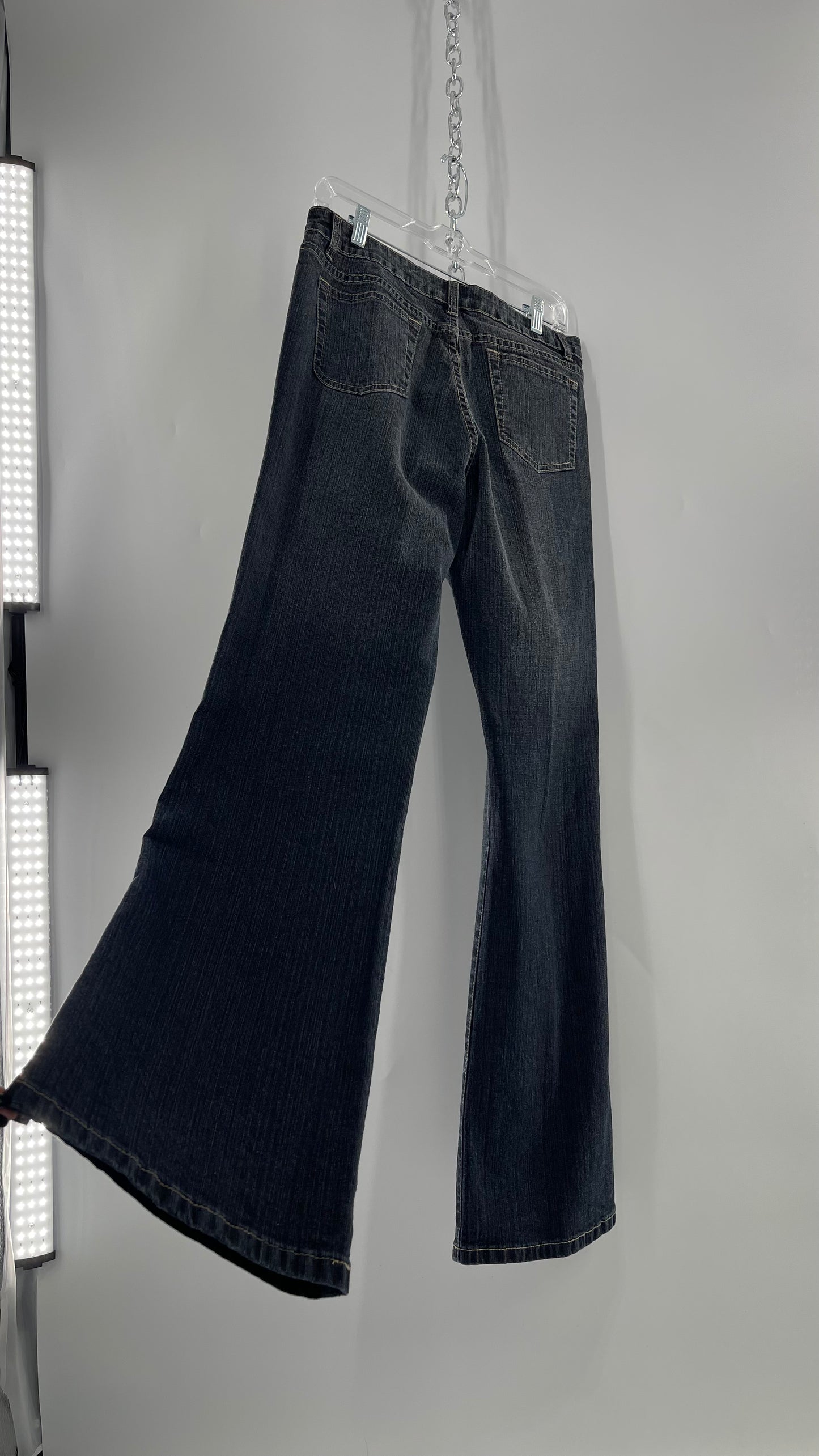 Vintage RVT Grey Kickflare Jeans with Butterfly Embroidery and Rhinestone Embellishment (9/10)
