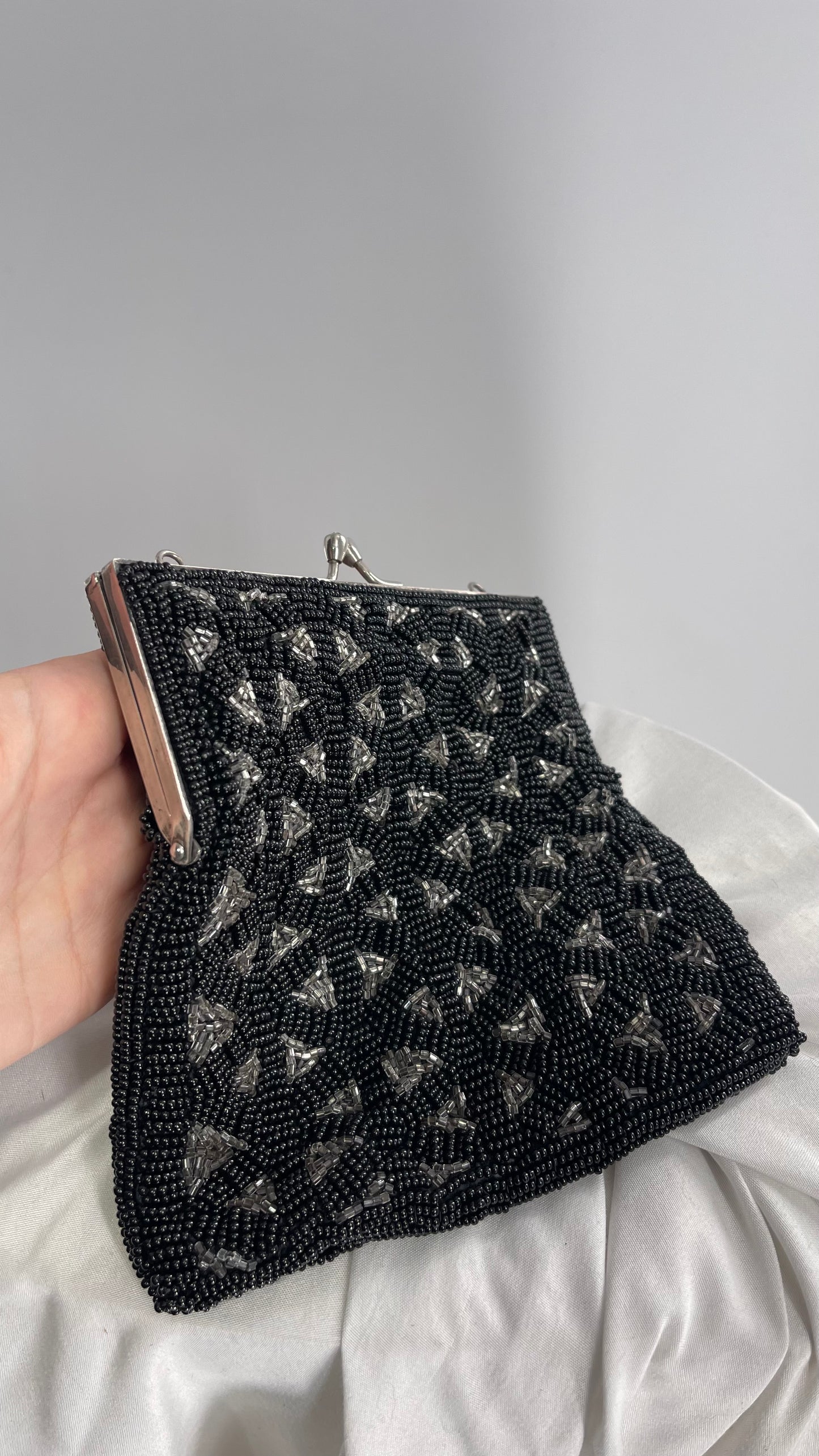 Vintage Black Beaded Pouch Bag