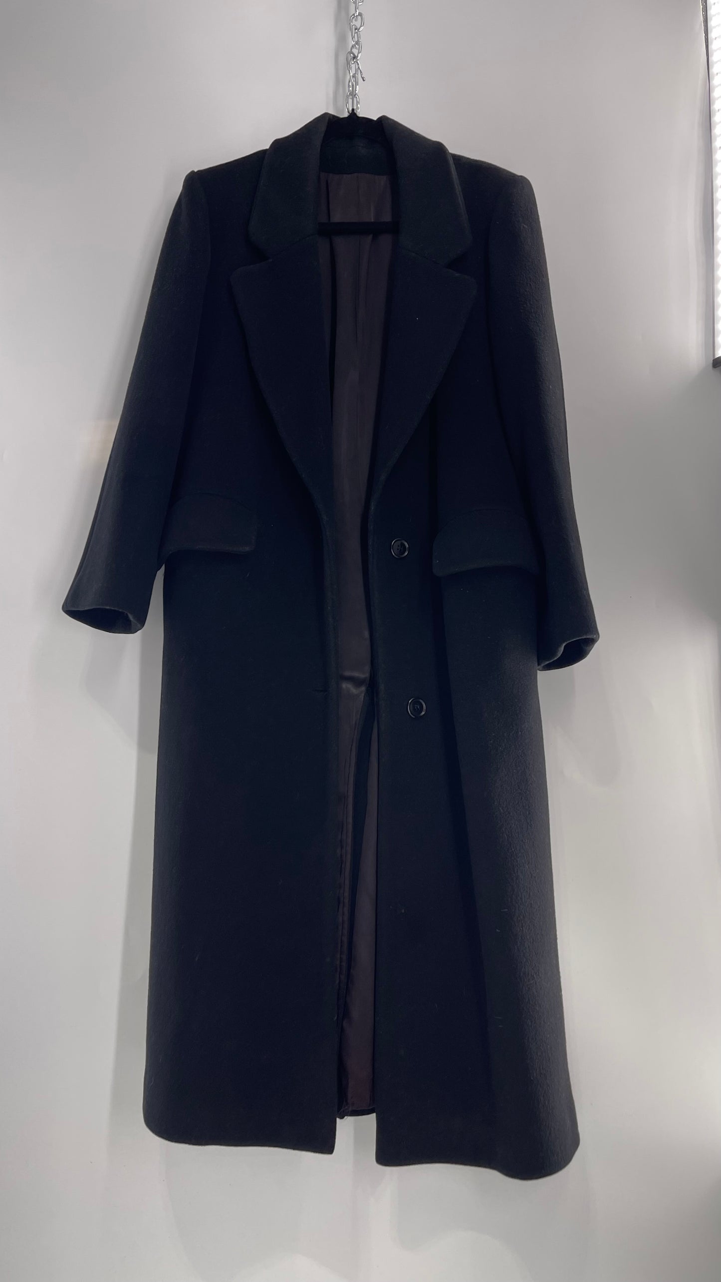 Vintage CENTRAL PARK NY 100% Wool Black Full Length Coat (M/L)