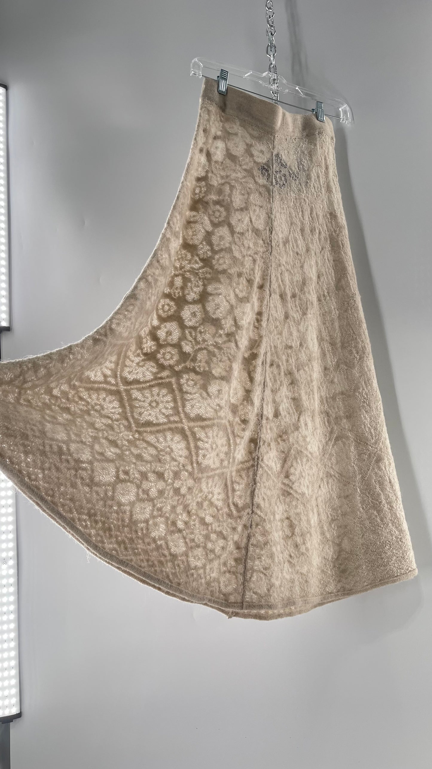 ZARA Open Knit Patterned Slightly Translucent Oatmeal Skirt (Small)