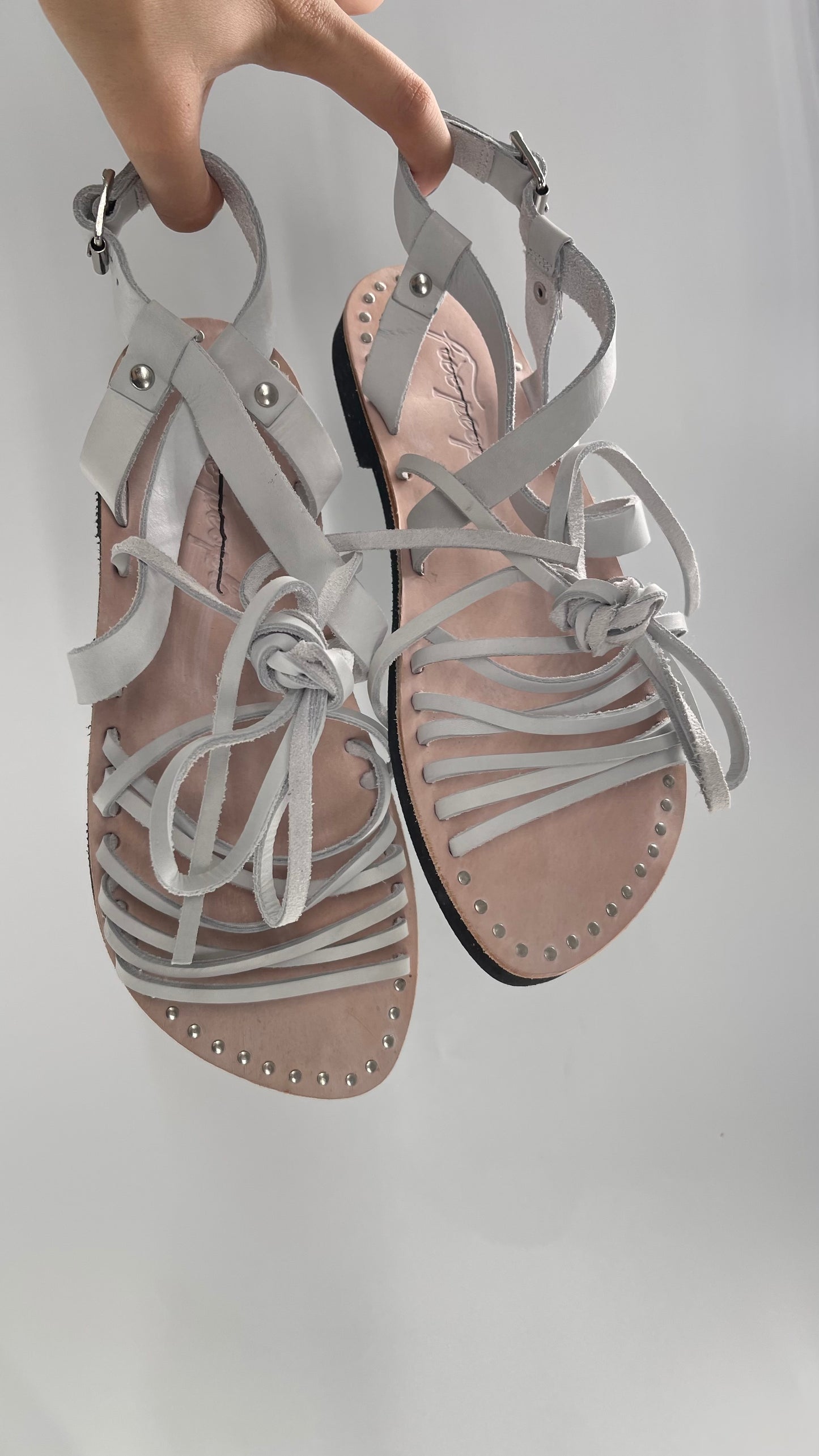 Free People Light Gray Willow Wrap Sandals with Studs (37)