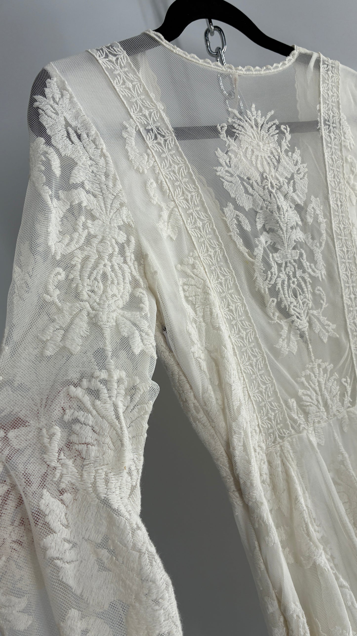 Free People White Lace All Over Embroidered Mini Dress with Sheer Back (4)