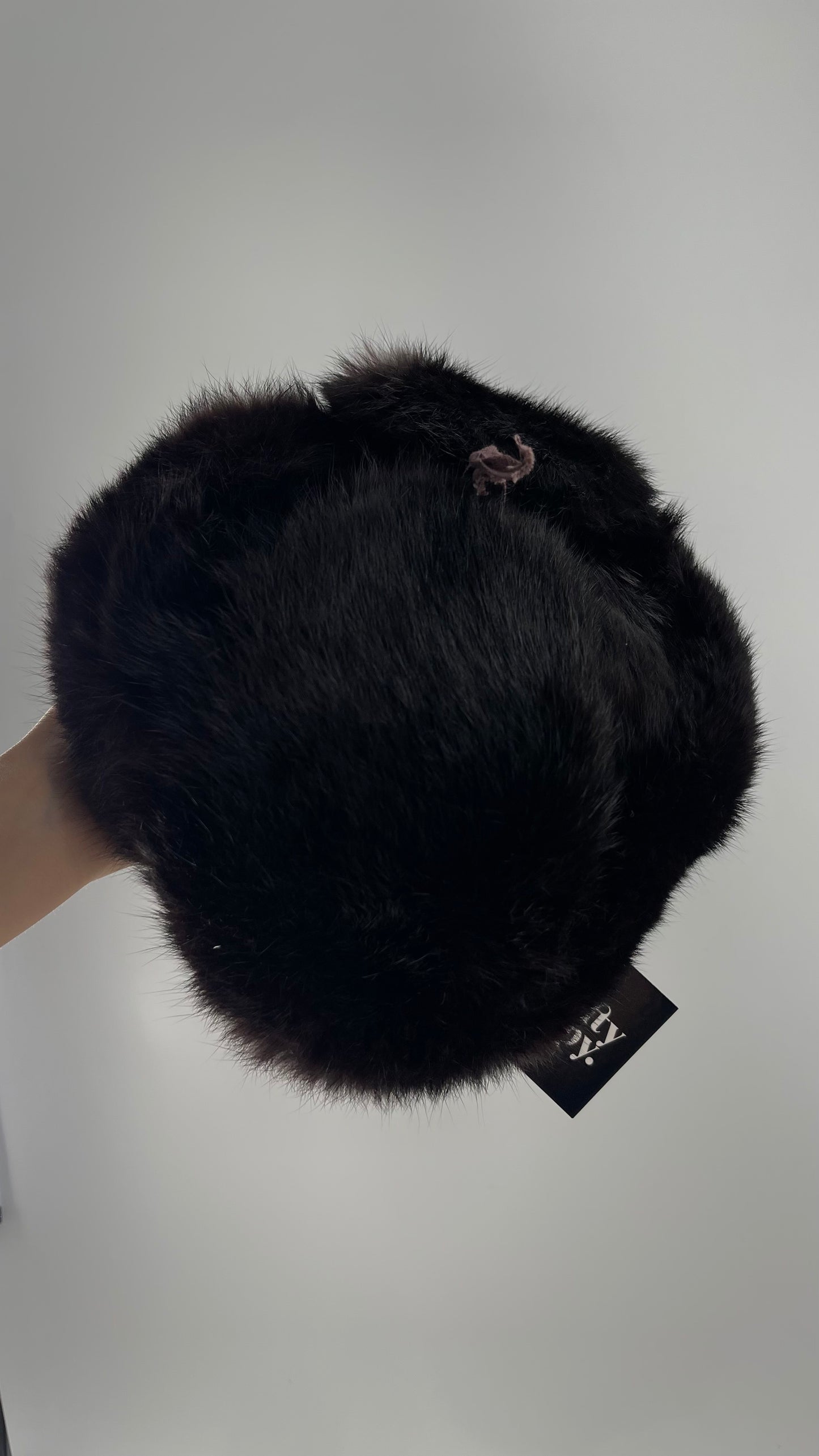 Vintage Russian Black Genuine Rabbit Fur Roller Hat with Pull Down Ear Muff Flaps