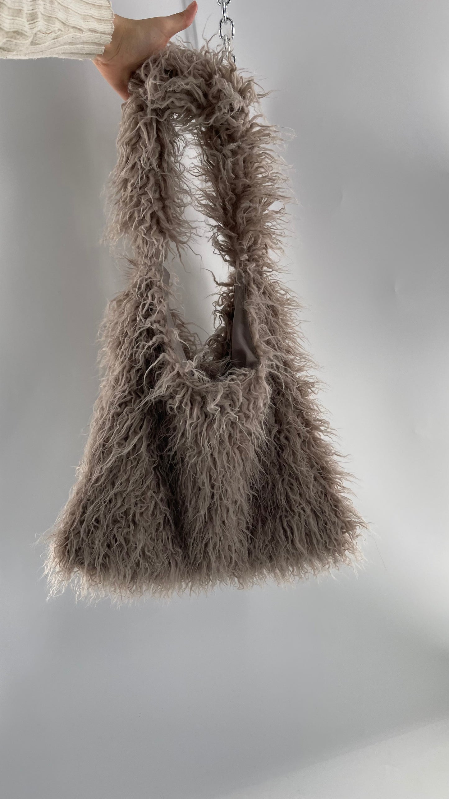 Free People Grey Shaggy Tote Bag