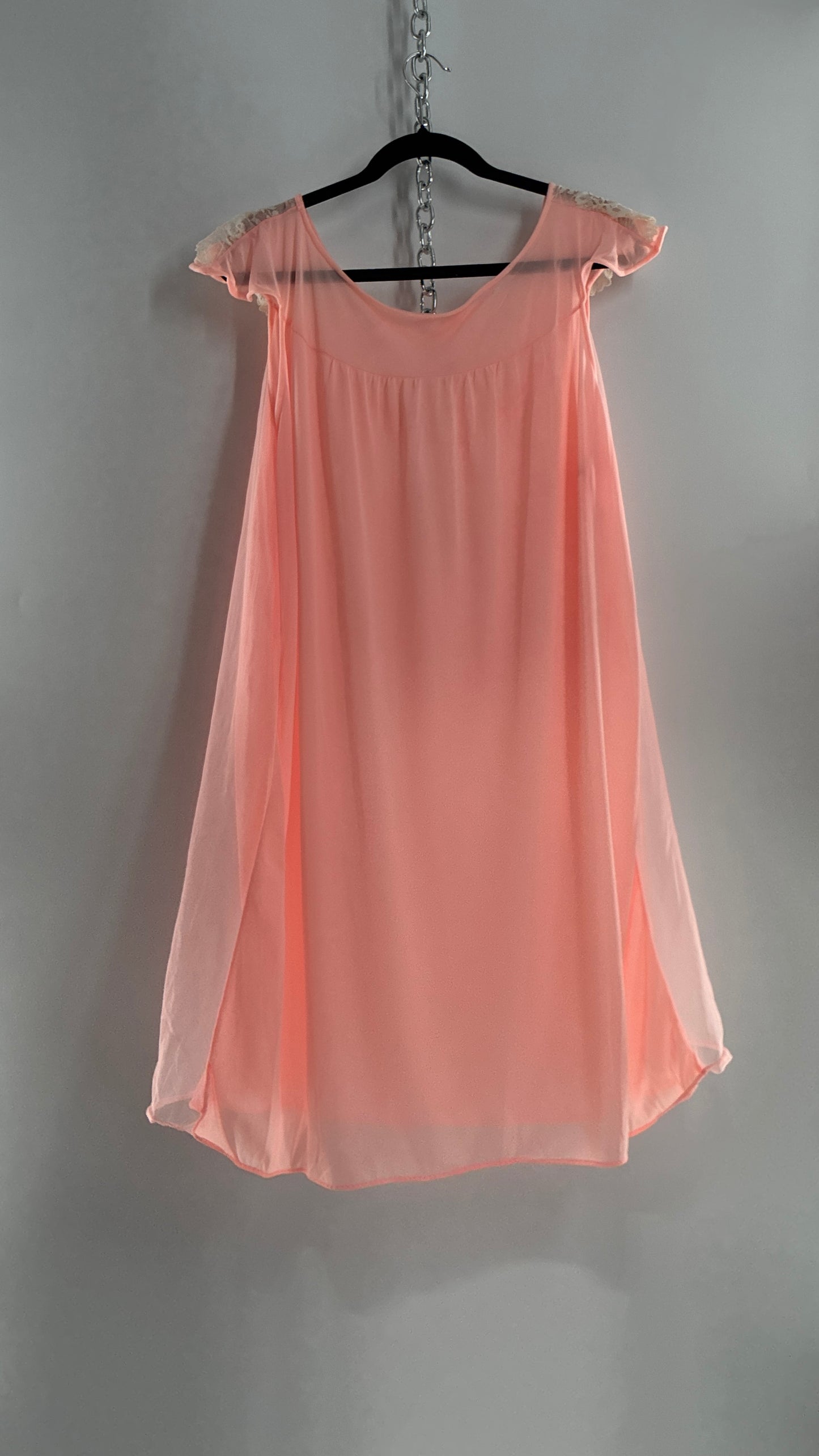 Vintage Neon Pink Babydoll Mini with Lace Sailor Style Neckline with Bows and Embroidery (48)
