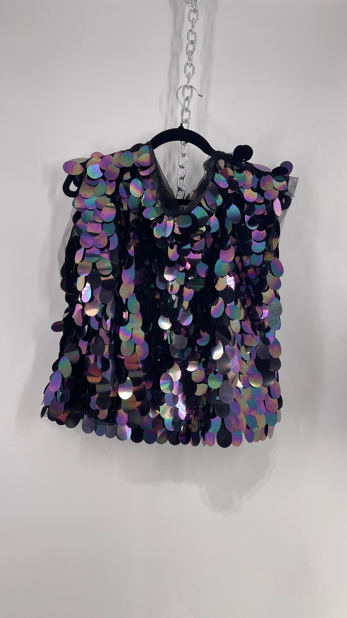Free People Oversized Iridescent Purple/Indigo Color Changing Sequins (XS)