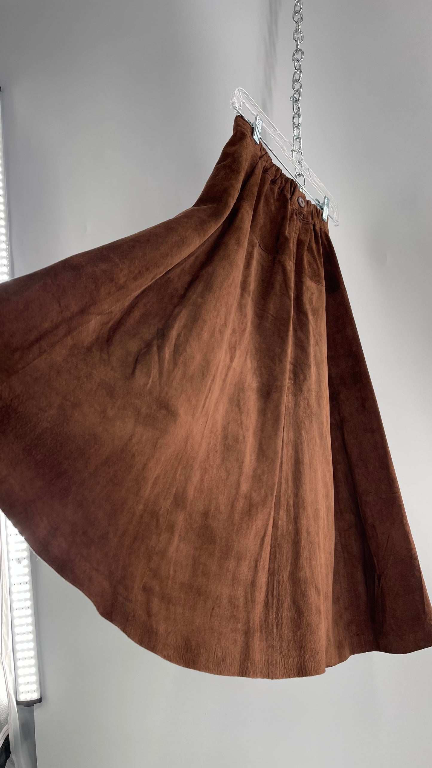 Vintage Imported Leather FIRENZE Santa Barbara Saks Fifth Avenue Brown Suede Leather Skirt (Medium)