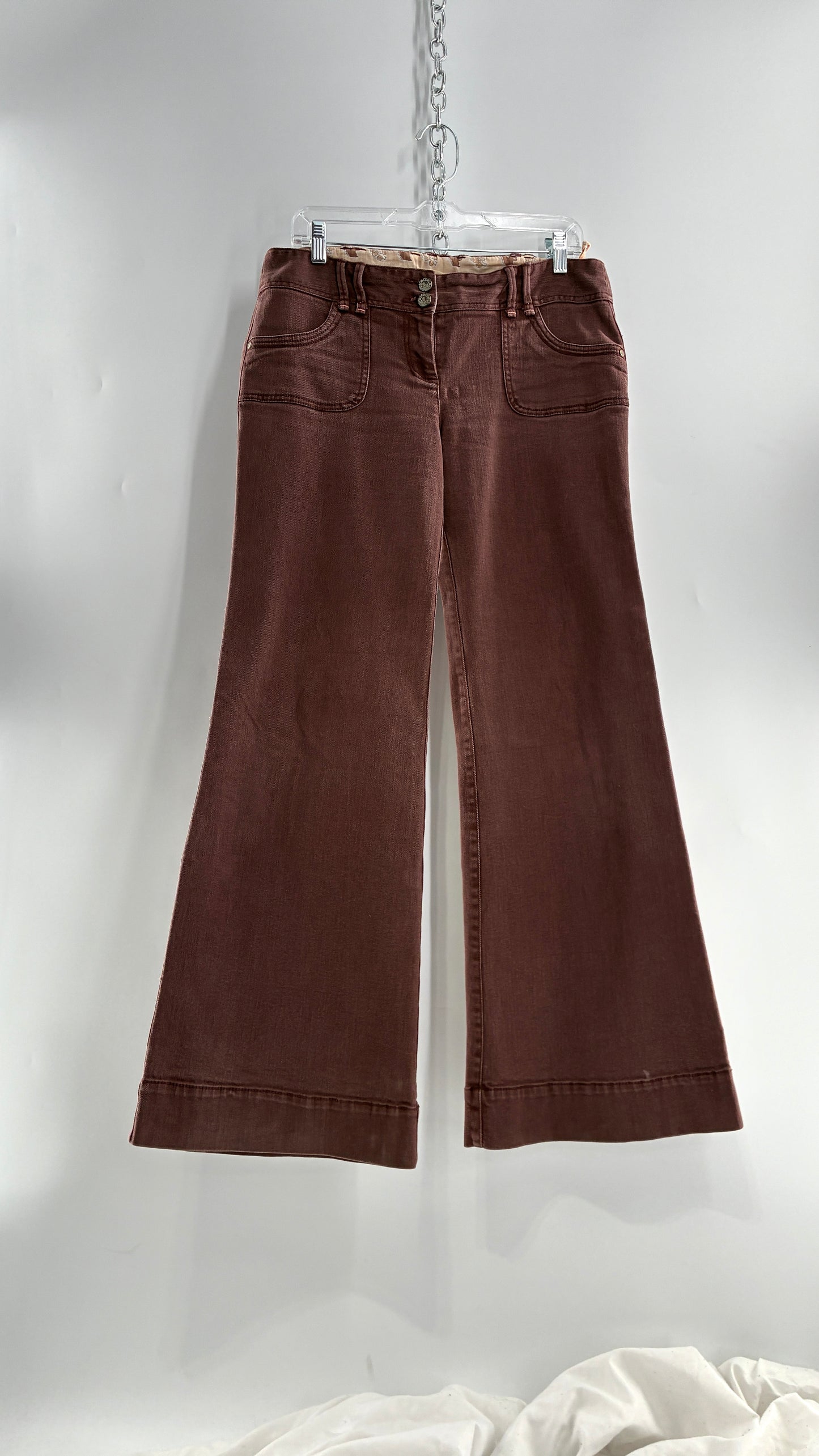 Vintage BICA CHEIA Brown Low Rise Wide Leg Jeans with Mini Pockets (32)
