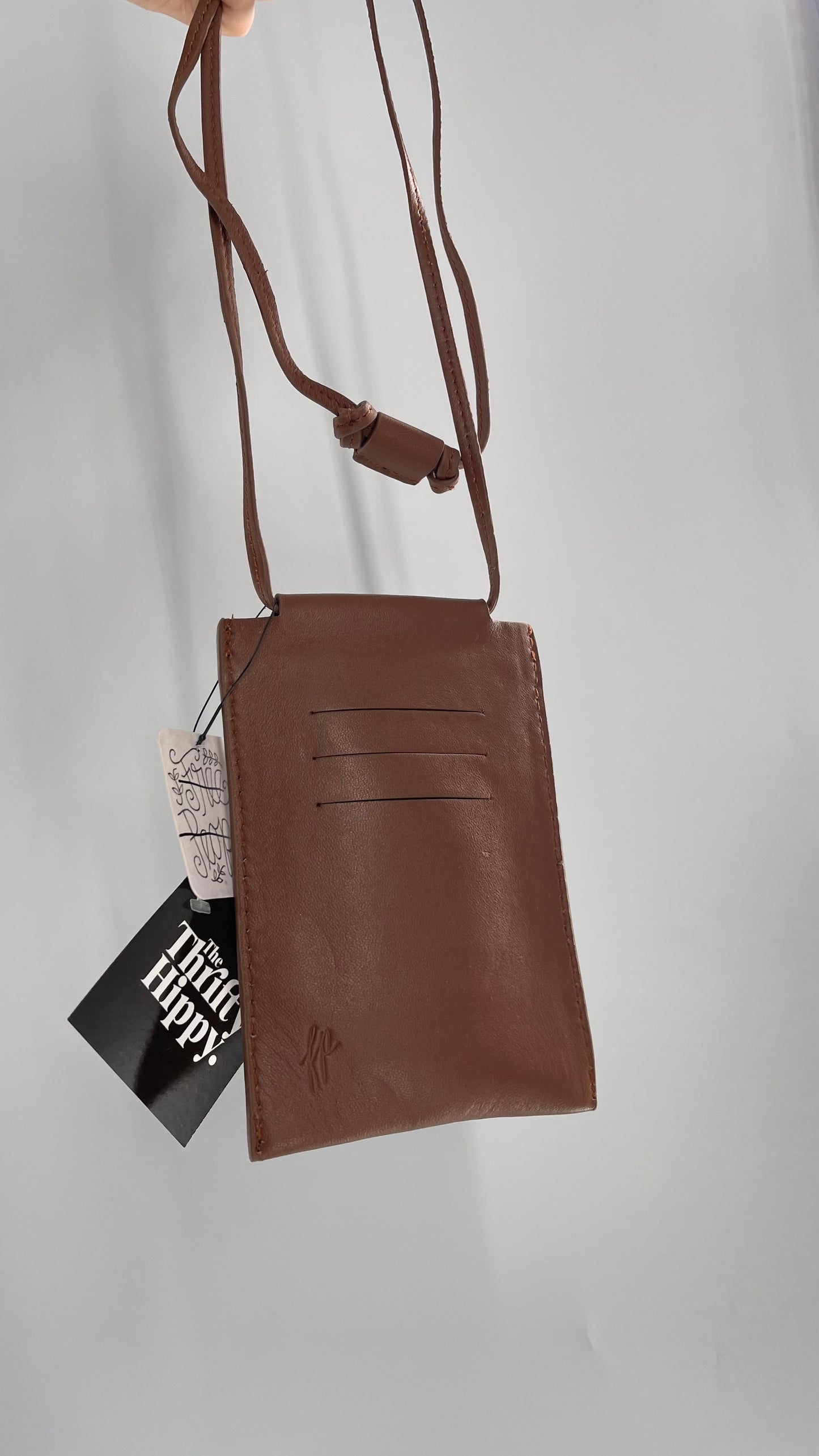 Free People Brown Leather Crossbody Phone Pouch with Tags Attached