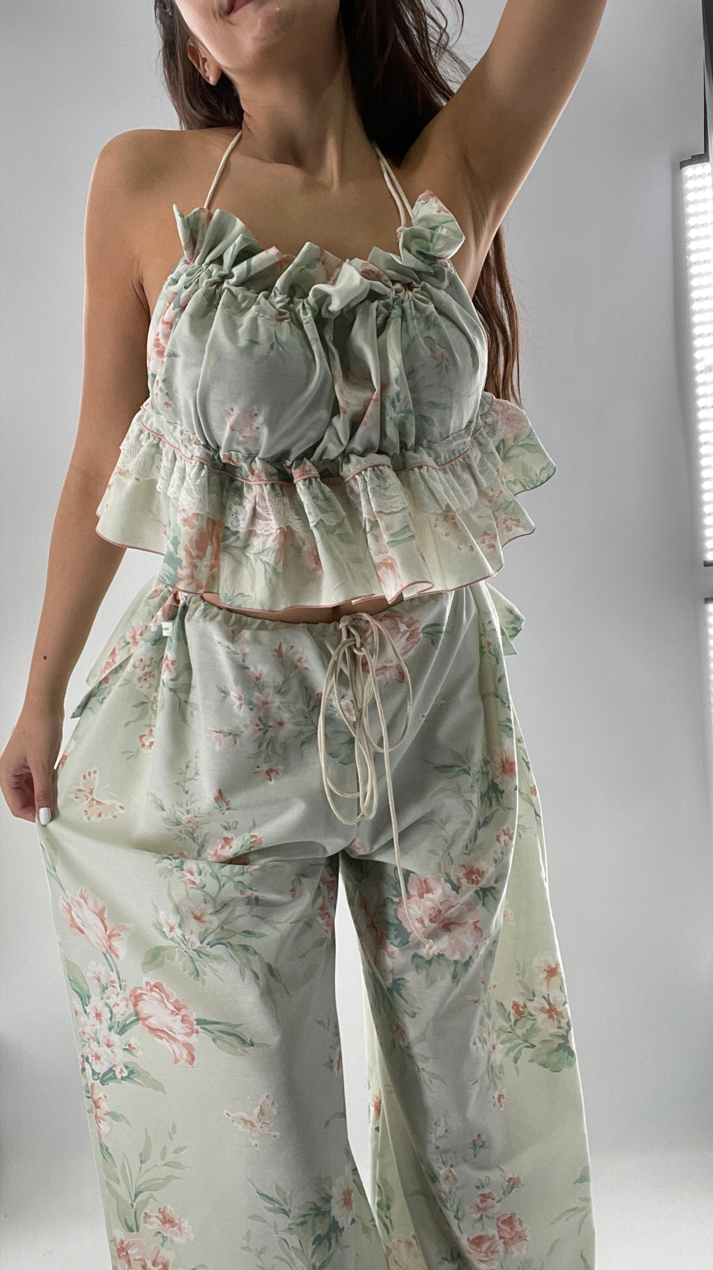 Vintage Set Covered in Delicate Dainty Florals, Butterflies, and Ruffles (One Size, Adjustable)