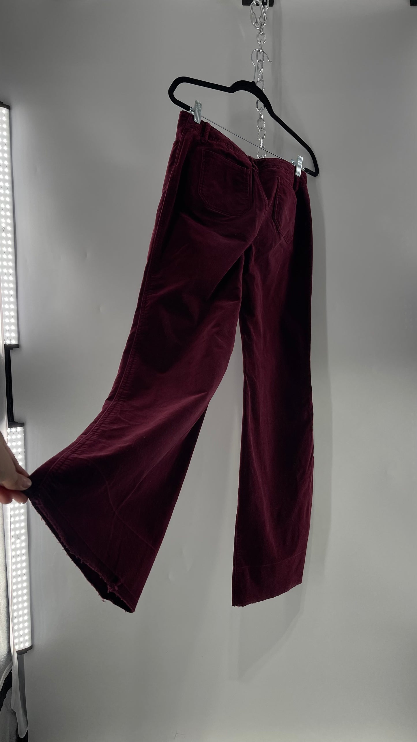 Vintage 90s Express Wine Toned Burgundy Velvet Low Rise Kickflares (7/8)