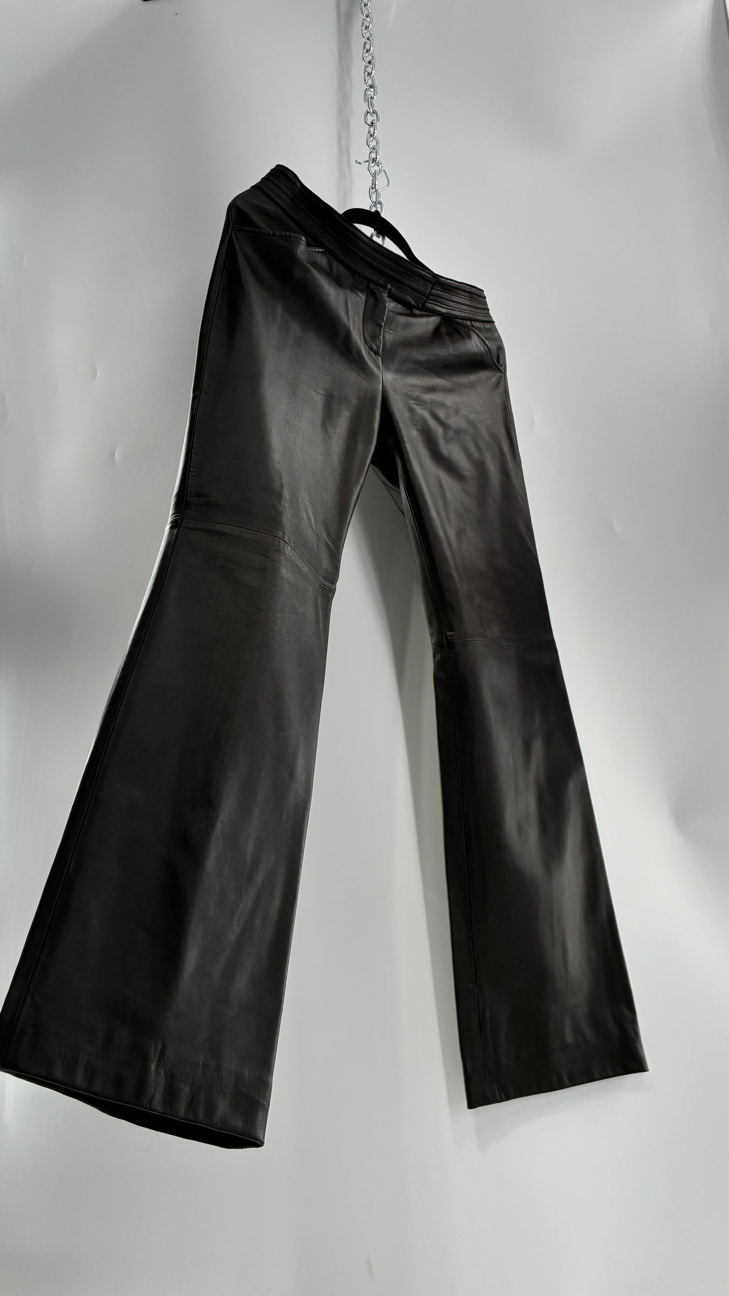 Vintage ETCETERA Deep Brown Low Waisted Embroidered, Side Closure Pants with Bootcut Hem (4)