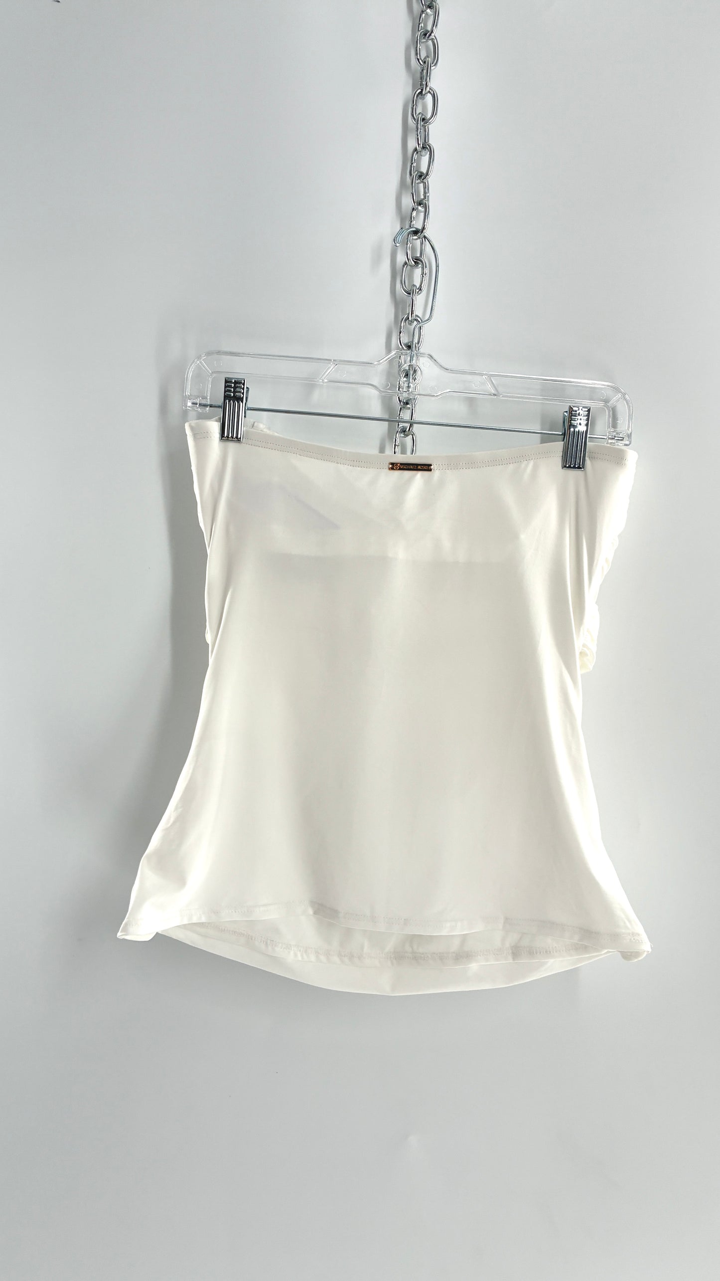 Michael Kors White Tube Top with Gold Underbust Chain Detail and Underwire Bra (Large)