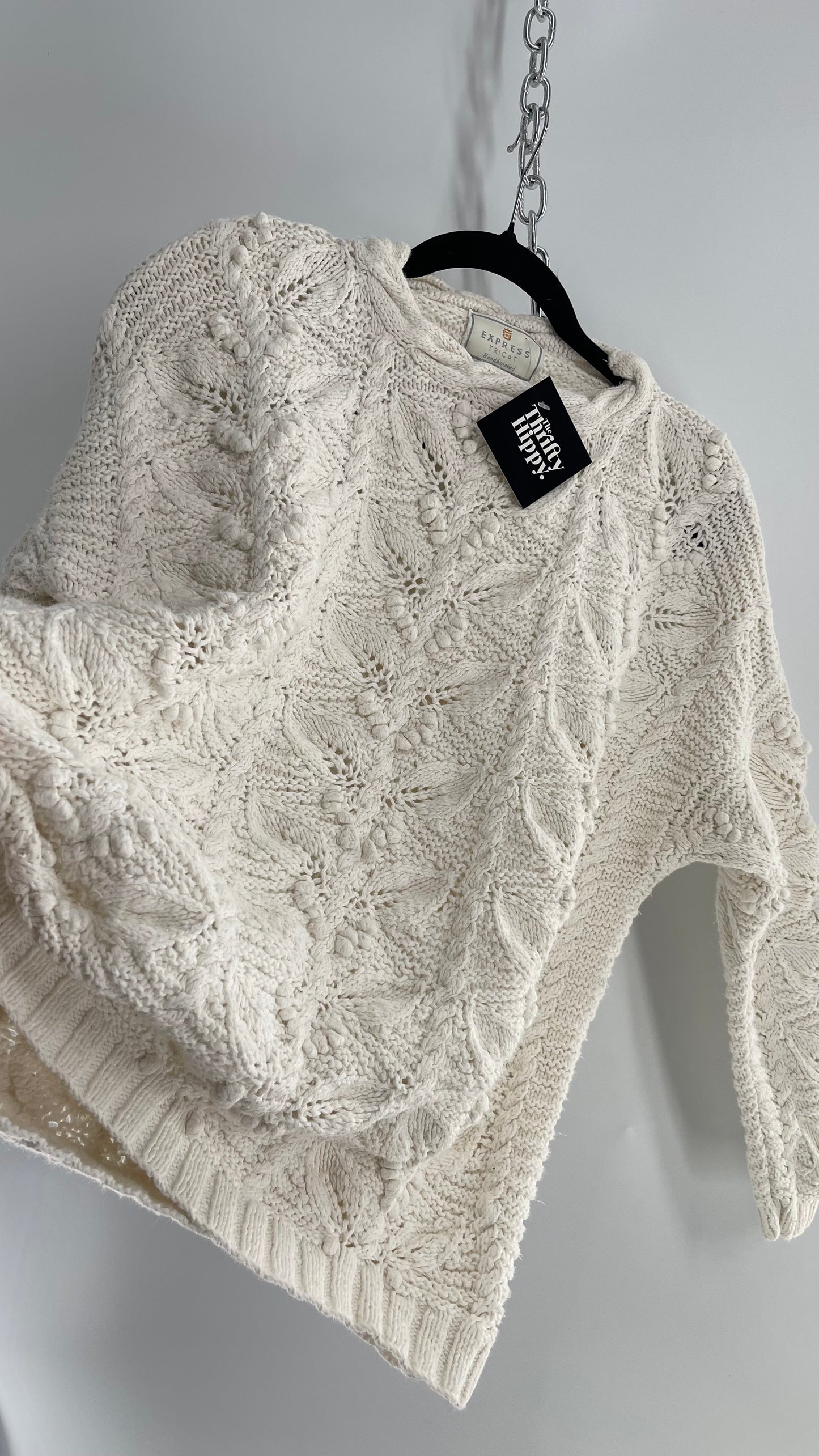 Vintage EXPRESS Tricot Hand-knitted Off White Heavy Sweater (Large)
