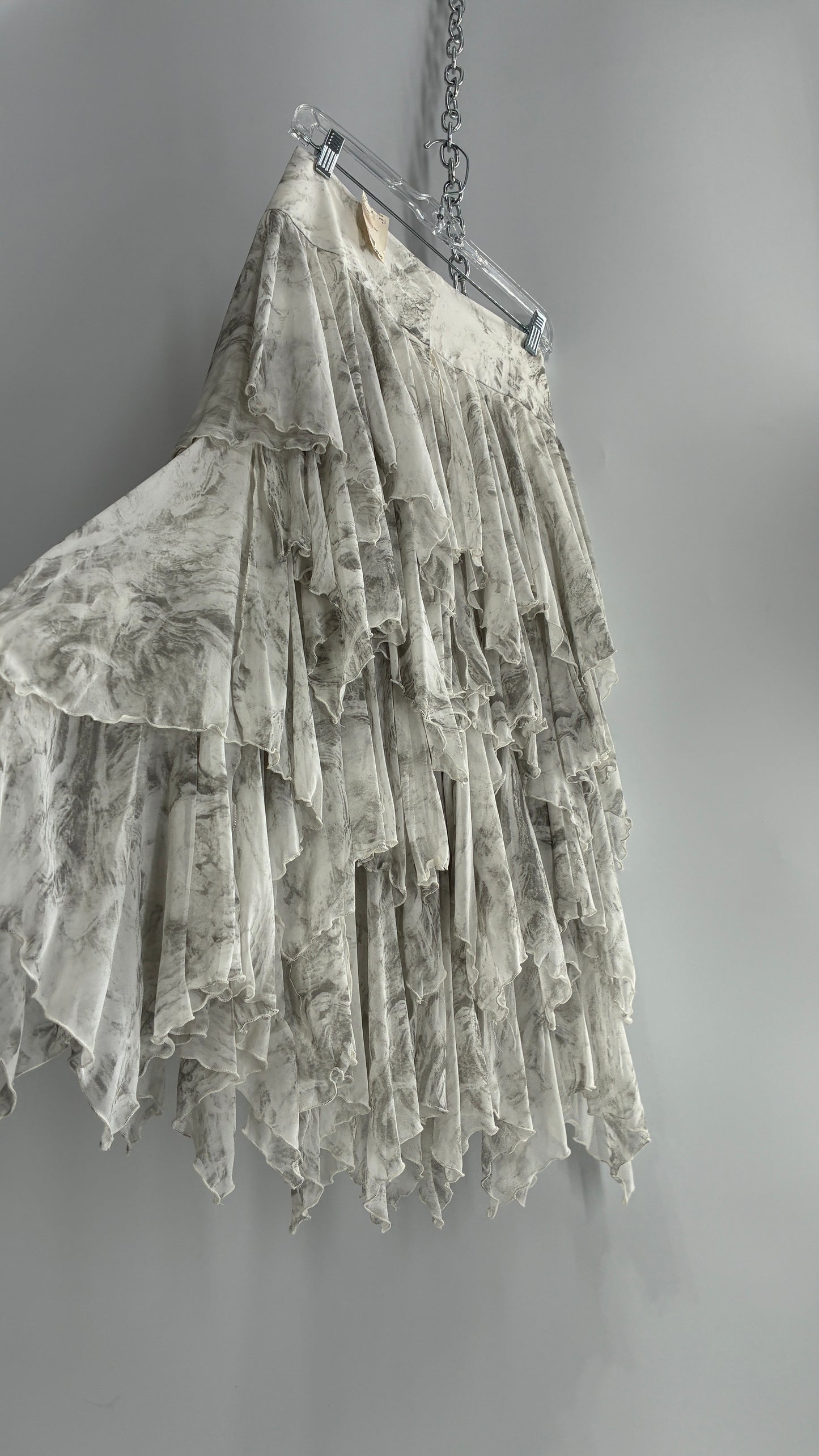 Free People Layered, Tiered Voluminous White and Grey Watercolor Full Skirt with Tags Attached (4)