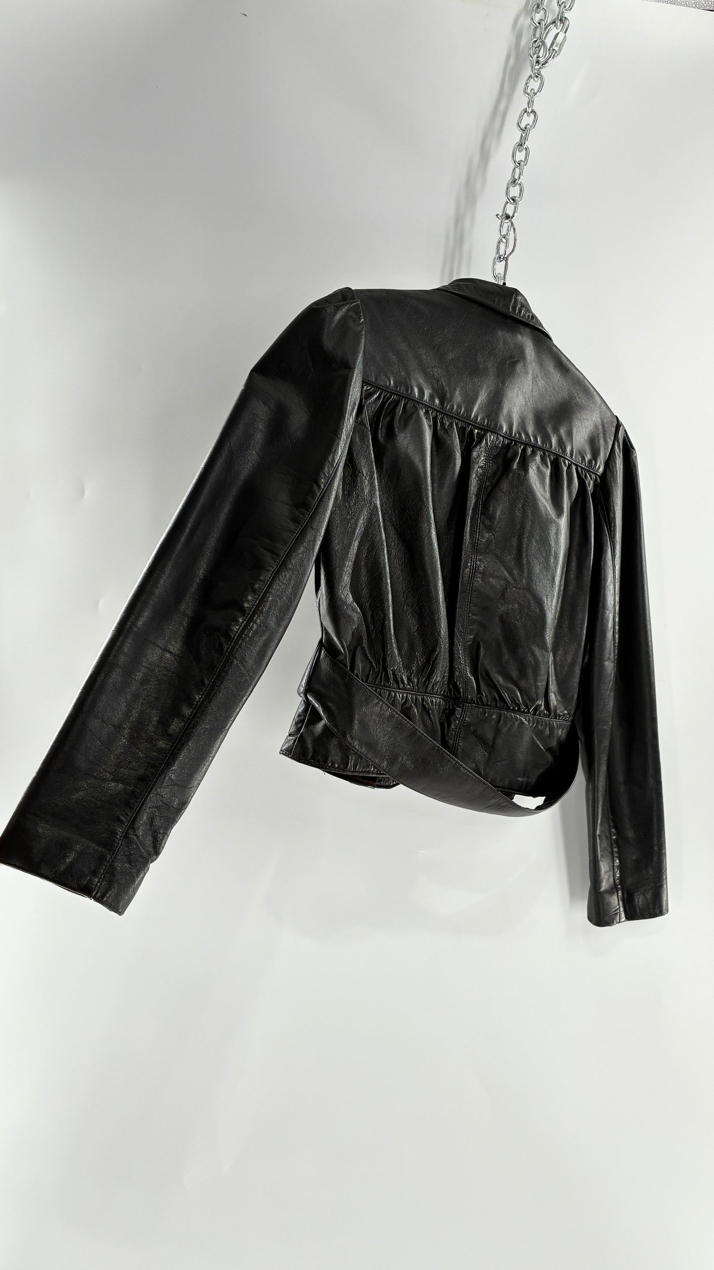 Vintage FIDELITY LEATHERS Cropped and Collared Motorcycle Jacket (Small)