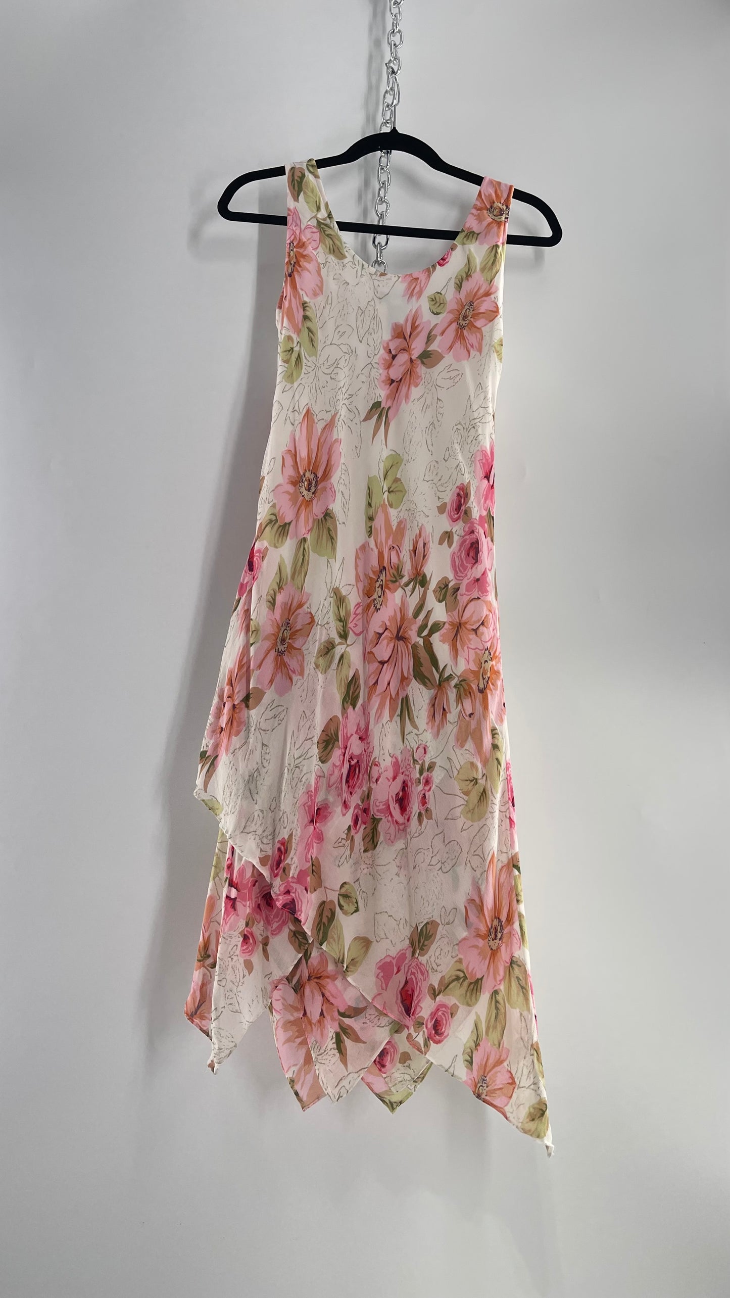 Vintage Eva Blue Pink Floral Draped Neck Sleeveless MIDI with Beading (10)