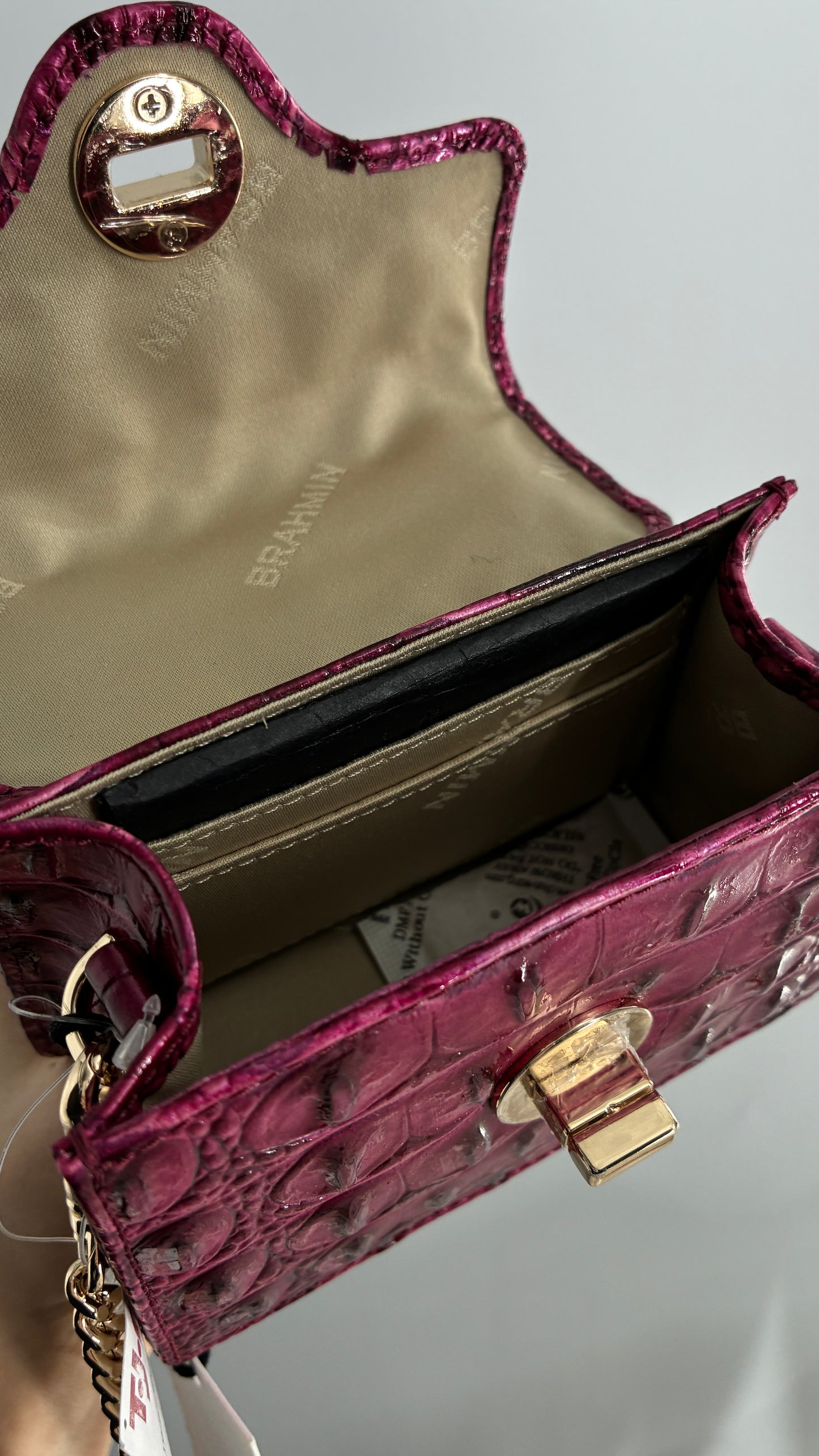 BRAHMIN Arietta Pomegranate Melbourne Mini Purse with Tags Attached, Gold Crossbody Chain and Authentication