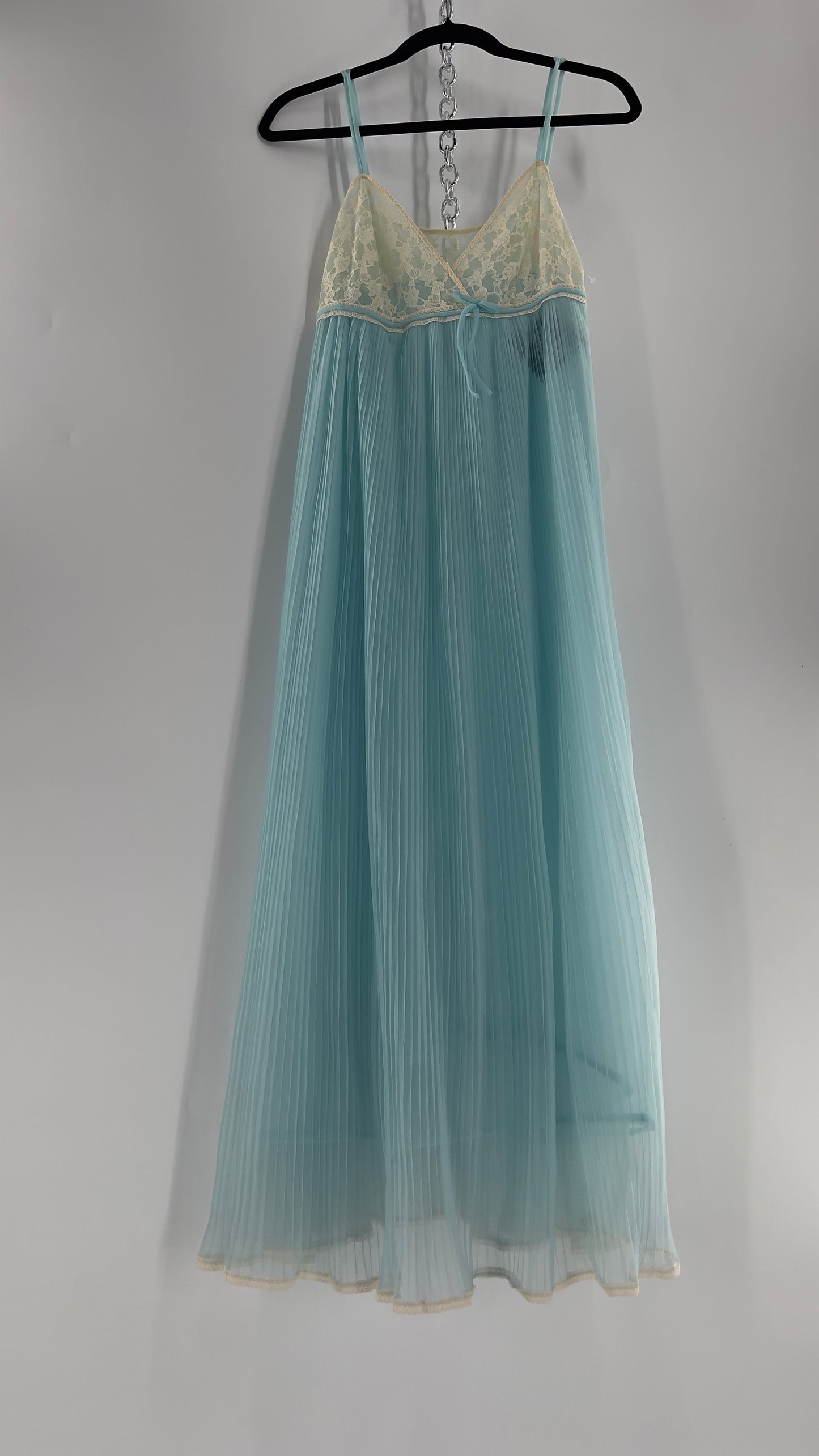 Vintage 1960s Baby Blue Nightgown Maxi Dress (Small)
