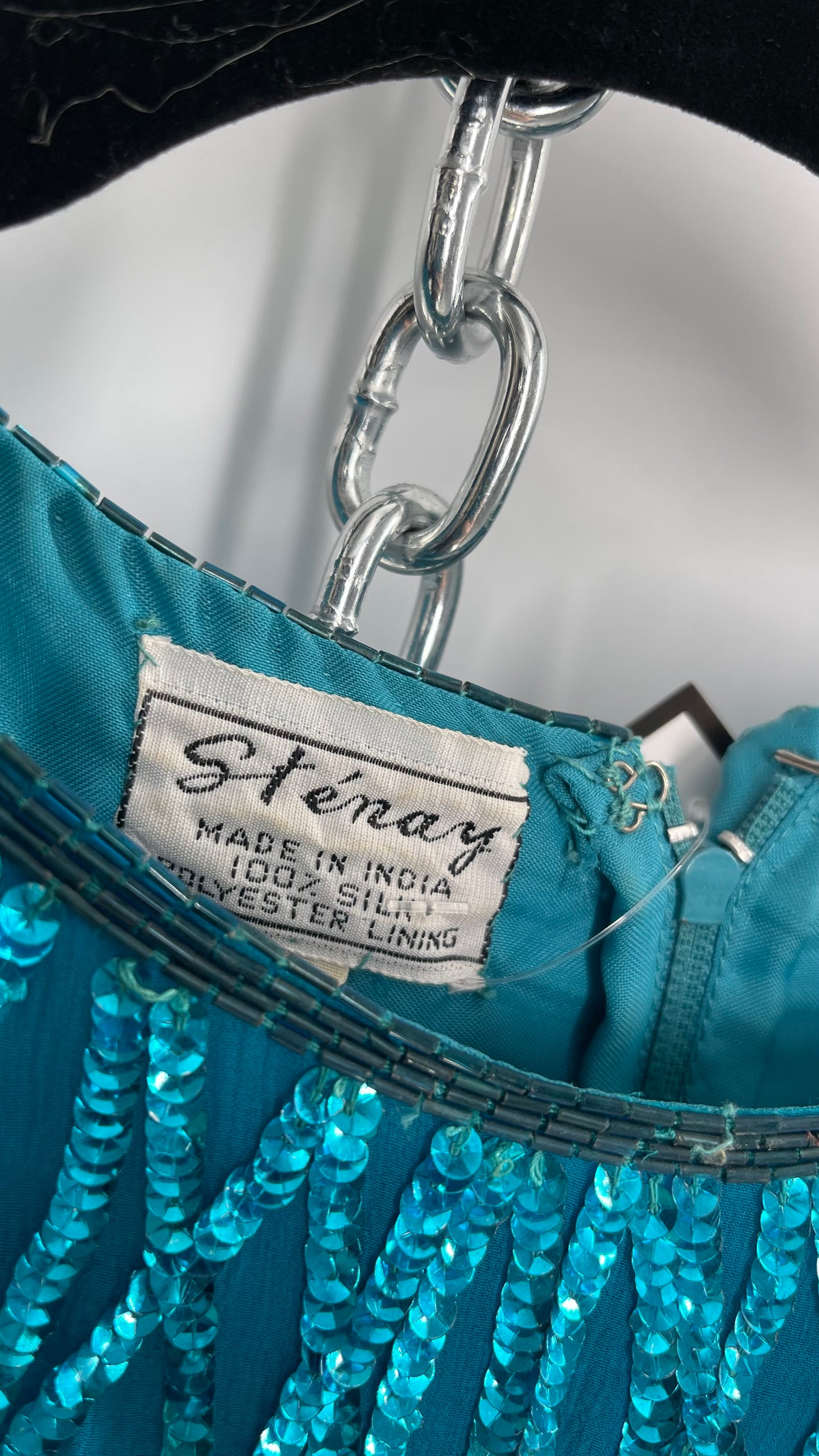 Vintage Sténay 100% Silk Bright Blue Sequin Mini Dress (4)