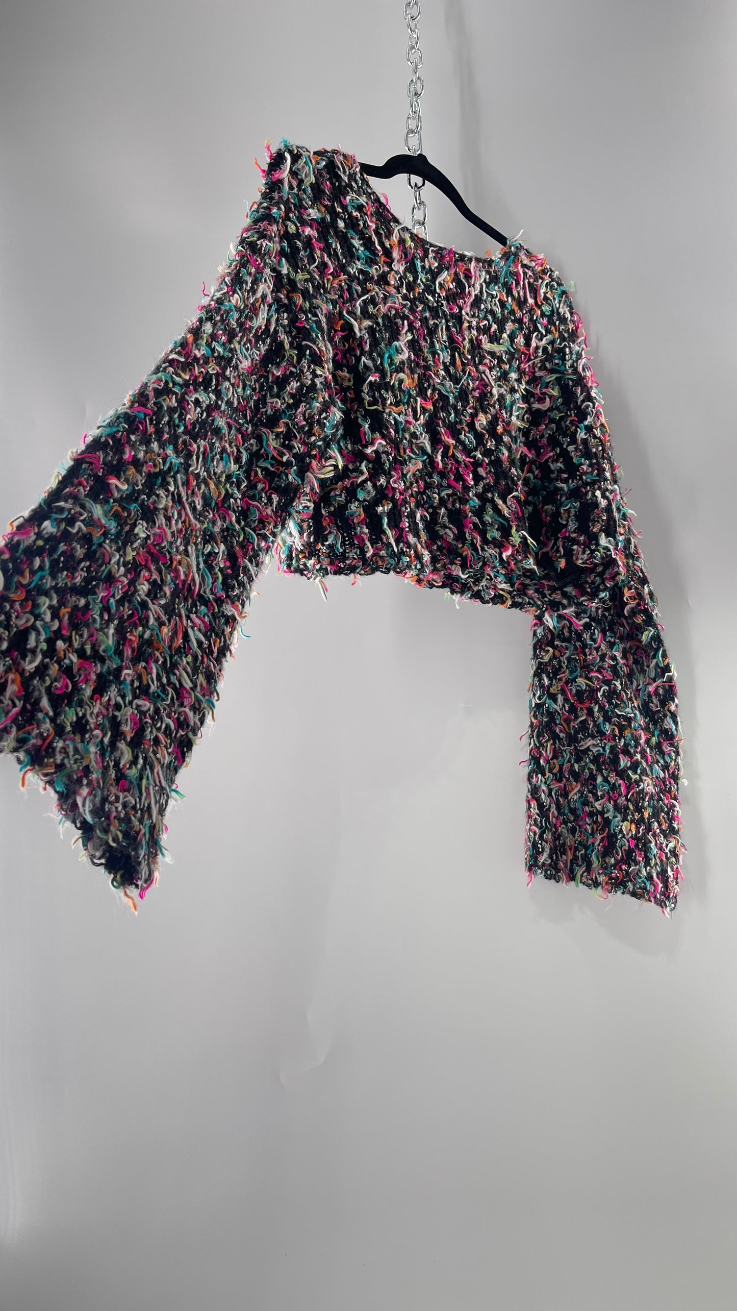 Urban Outfitters Shaggy Black Cropped Sweater with Colorful Threads (Medium)