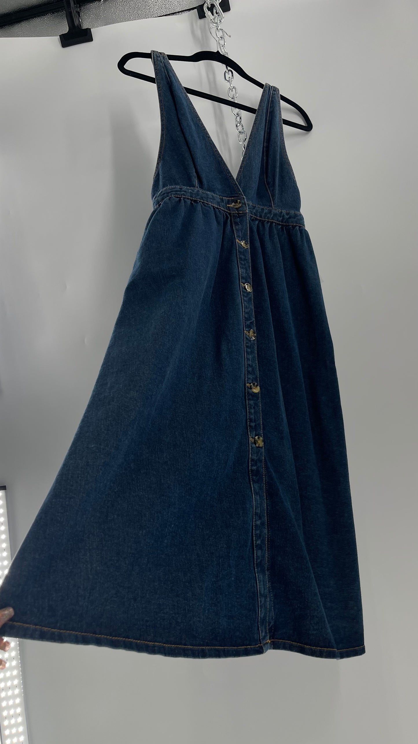 Urban Outfitters Medium Wash Denim Button Front Midi Dress (S)