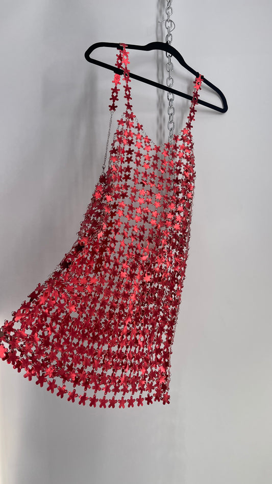 Urban Outfitters Chain Link Metallic Red Star Dress with Open Back