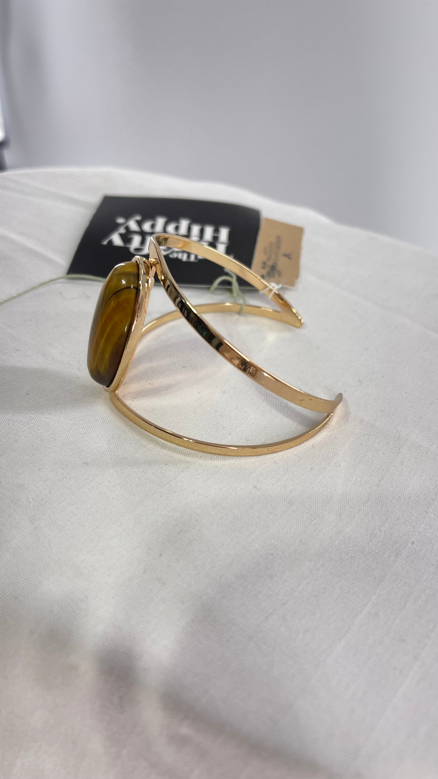 American Eagle Gold Cuff with Tigers Eye Gem Stone