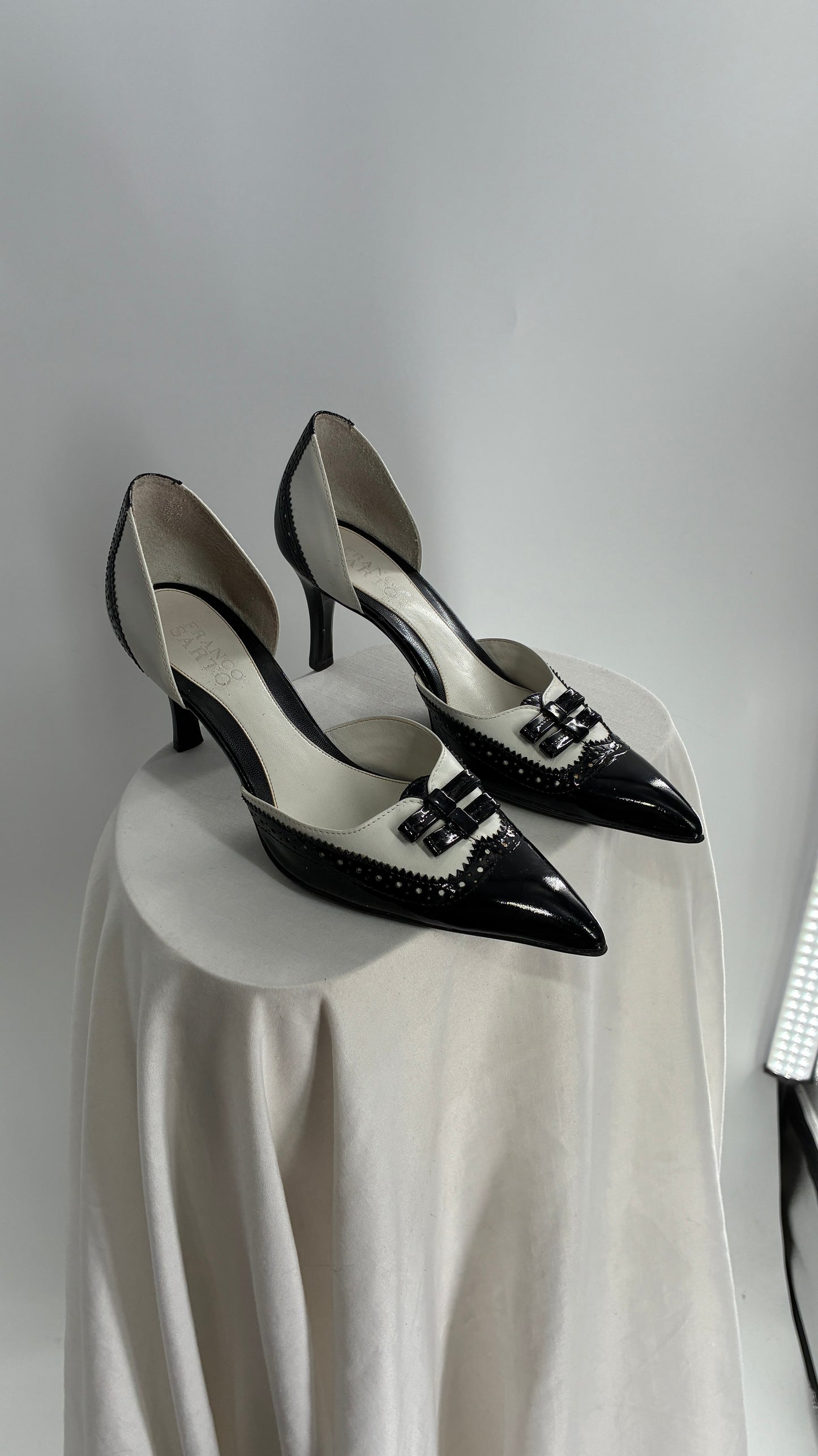 Vintage Franco Sarto Black and White Pointed Toe Tuxedo Heel (8)