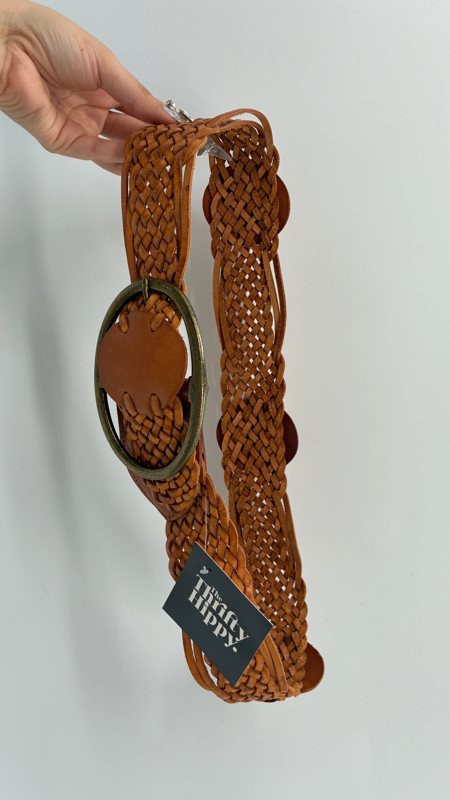 Vintage CCDK Brown Braided Belt with Oversized Silver Buckle (Small)