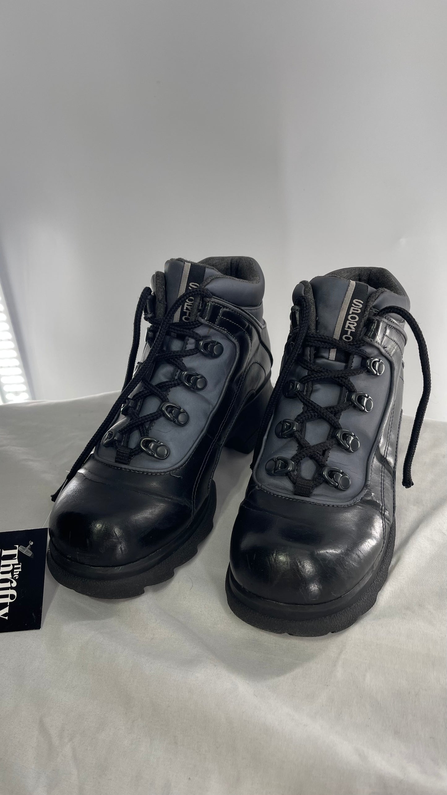 1990s Vintage SPORTO Metallic Blue and Black Round Toe Platform Sneaker Boot (9)