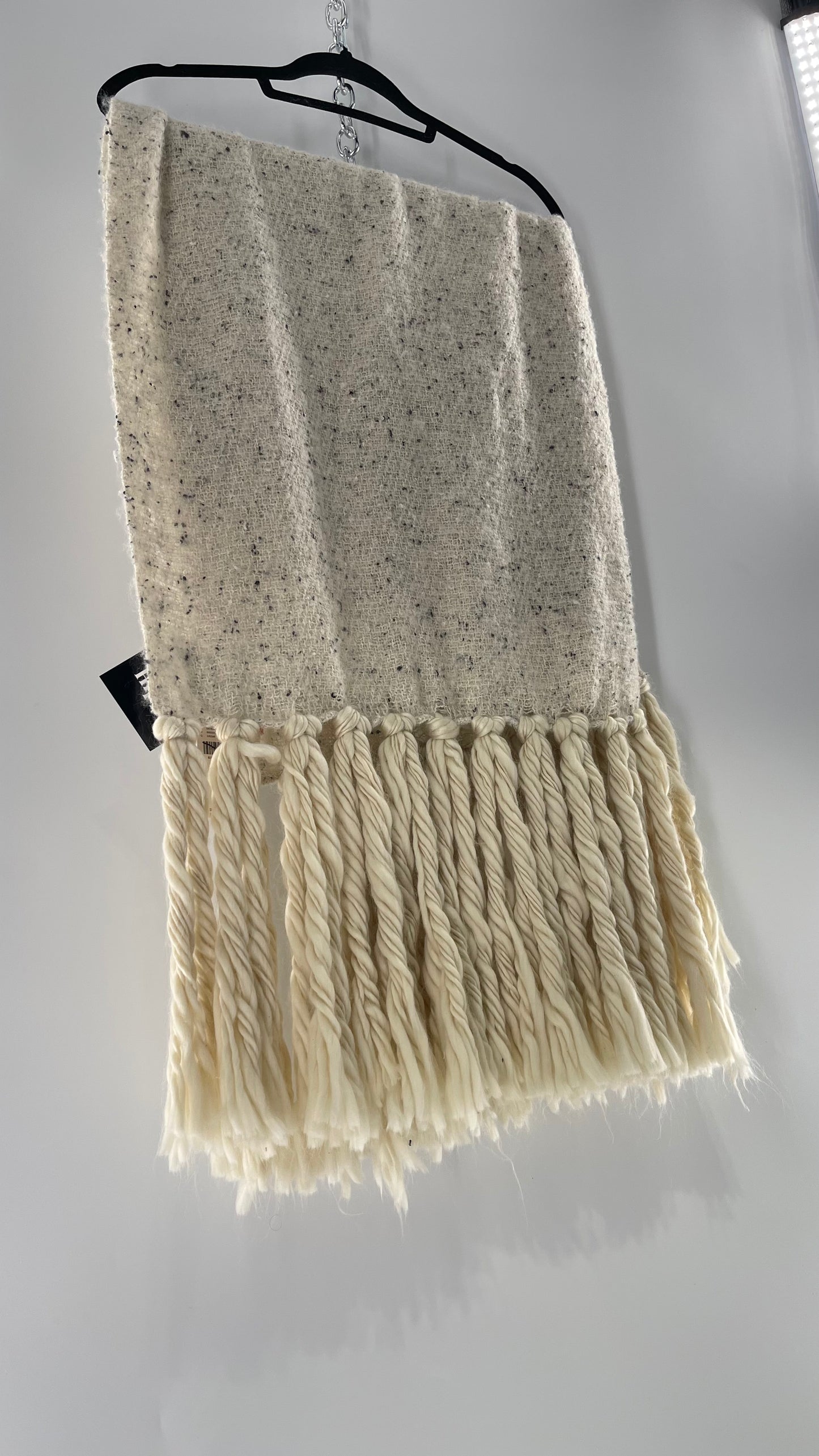 Anthropologie White/Off White Heavy Knit Cold Weather Scarf with Braided Fringe with Tags Attached (One Size)