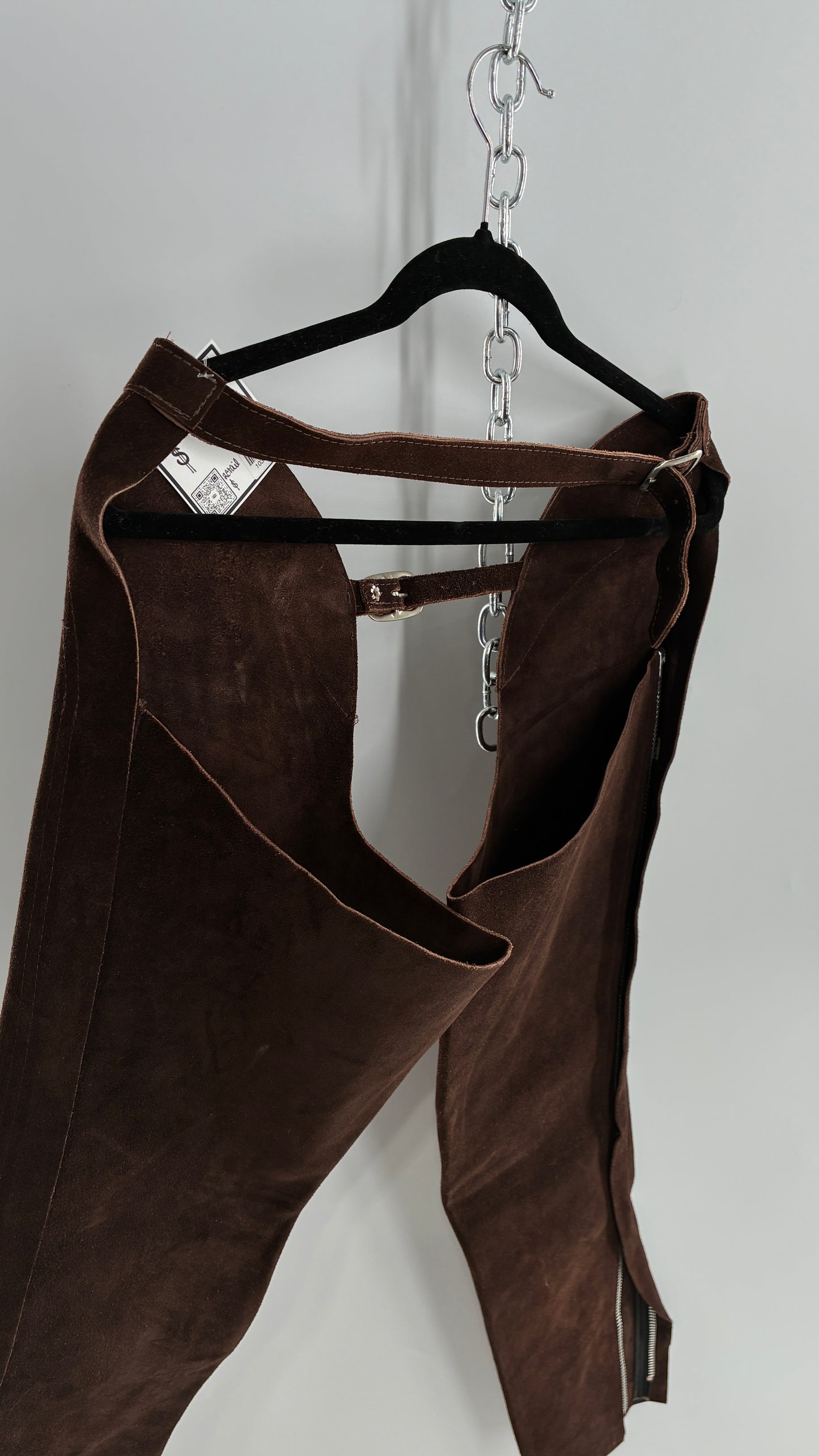 Vintage Chocolate Brown Genuine Suede Leather Chaps with Heavy Duty Side Zipper Detail (XS)