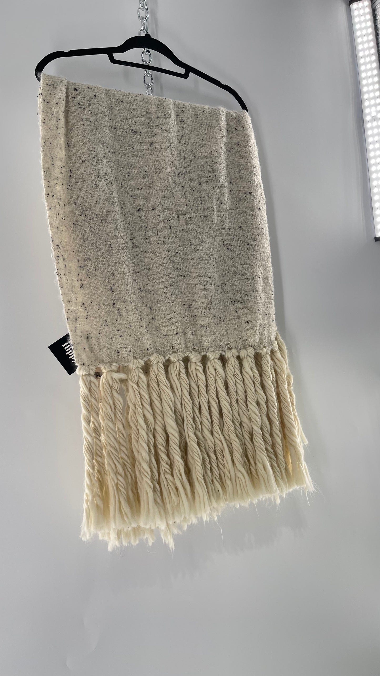 Anthropologie White/Off White Heavy Knit Cold Weather Scarf with Braided Fringe with Tags Attached (One Size)