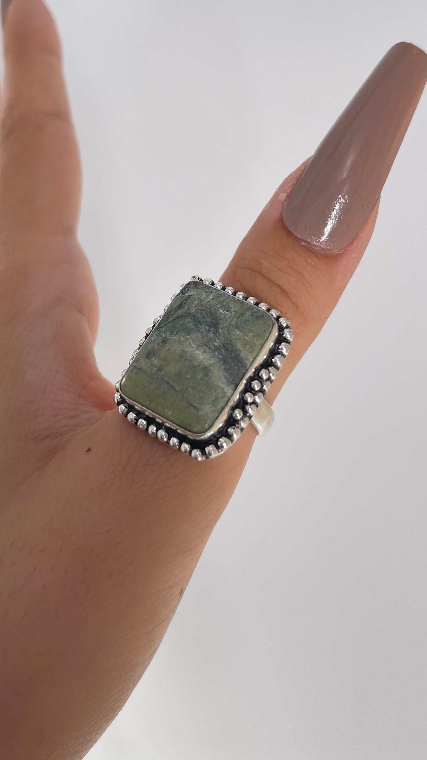 Vintage 925 Sterling Silver Ring with Green Earthy Stone