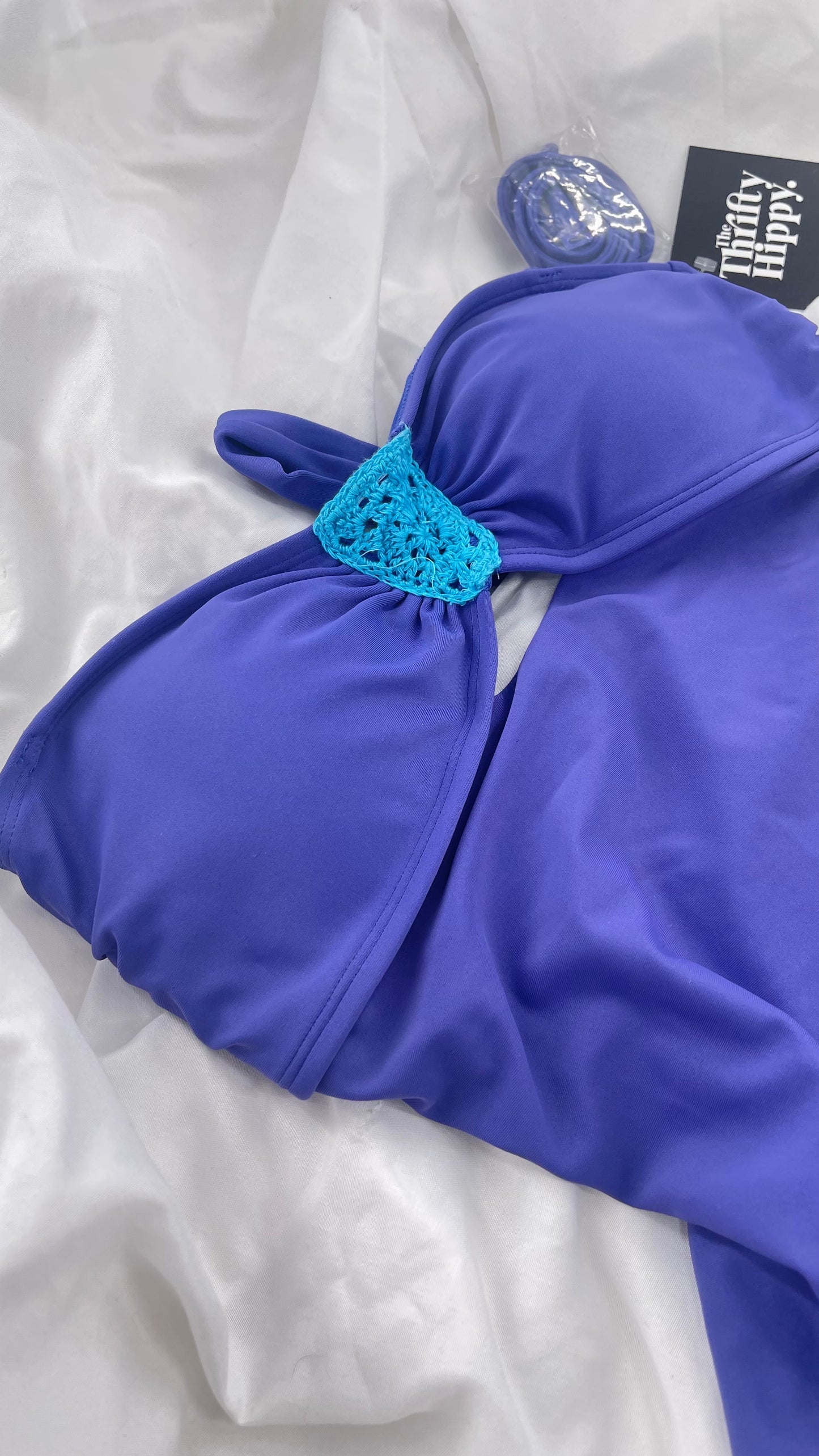 Aerie Purple/Blue One Piece Swimsuit with Crochet Bust and Open Back (Small)